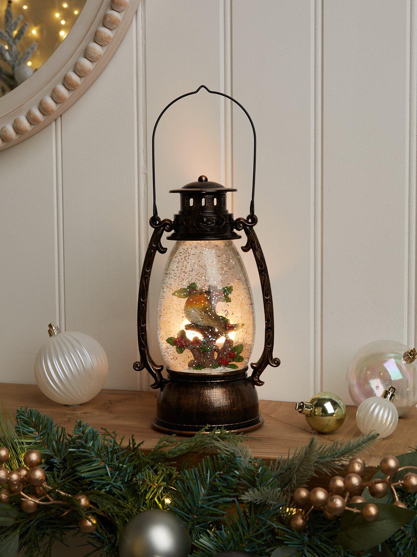 Three Kings Festive Robin Lit Lantern with Snow Christmas Decoration