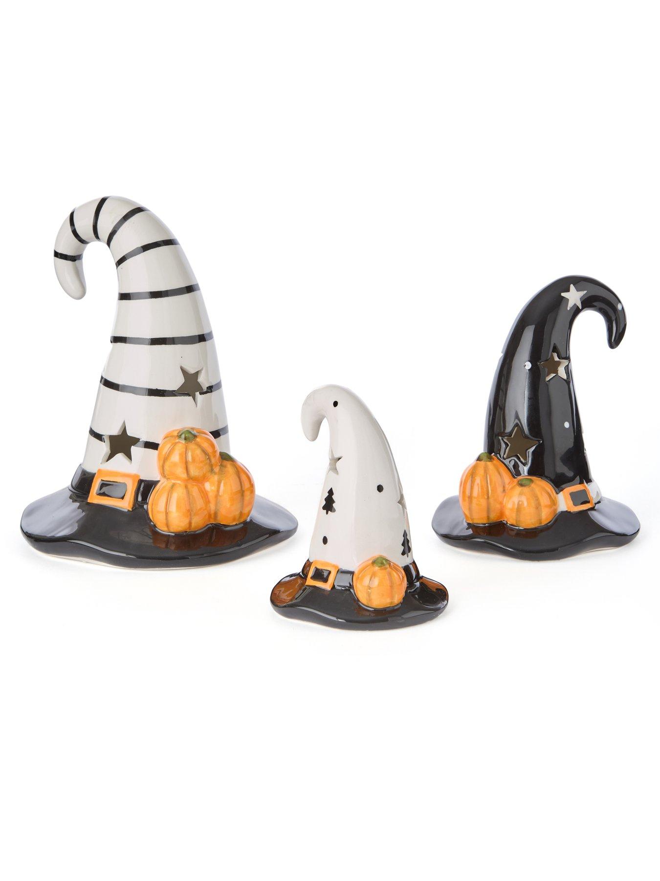 Image 2 of 6 of Festive Set of 3 Ceramic&nbsp;Hat&nbsp;Light Halloween Decorations