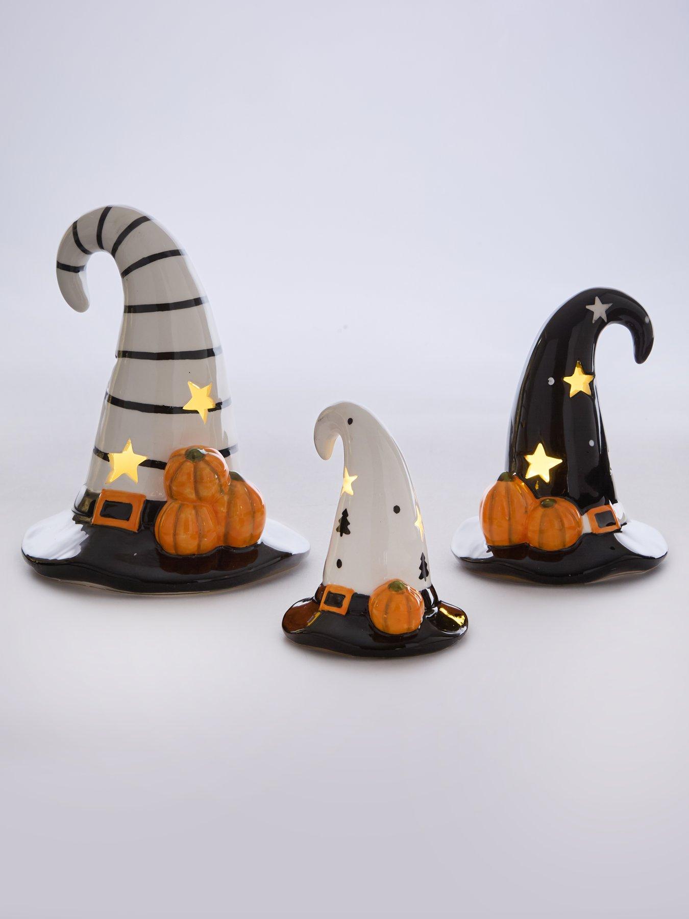 Image 3 of 6 of Festive Set of 3 Ceramic&nbsp;Hat&nbsp;Light Halloween Decorations