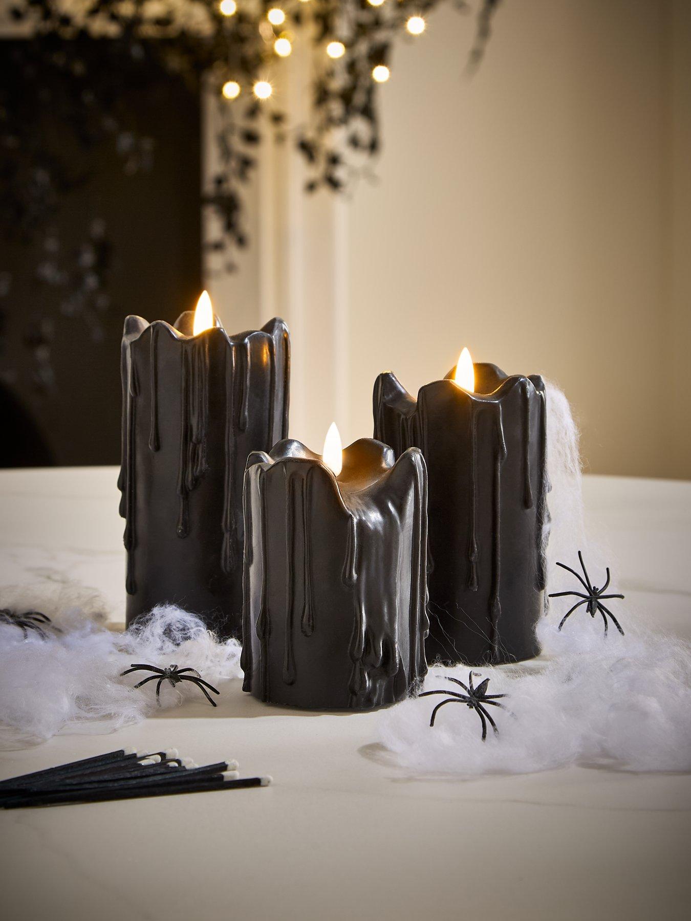Image 1 of 4 of Festive Set of&nbsp;3 Black LED&nbsp;Halloween Candles