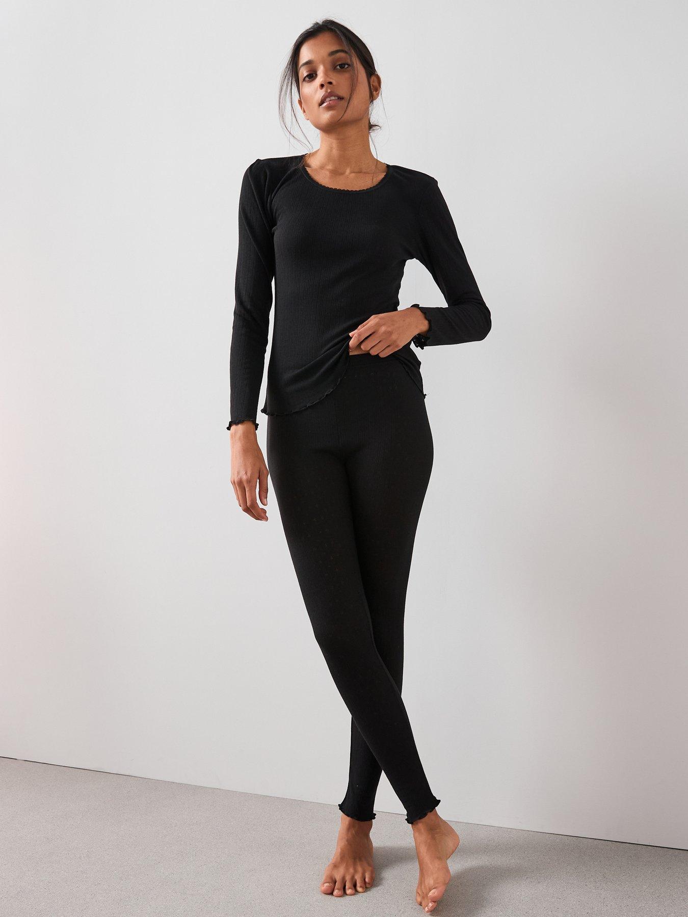  image of the-very-collection-pointelle-thermal-long-sleeve-top-black