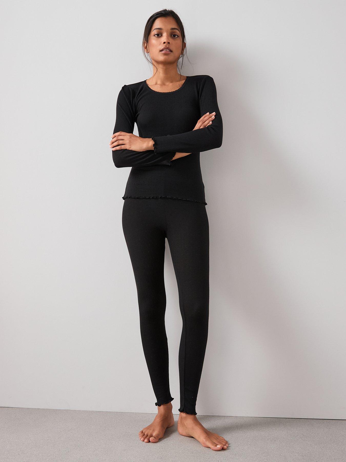  image of the-very-collection-pointelle-thermal-long-sleeve-top-black