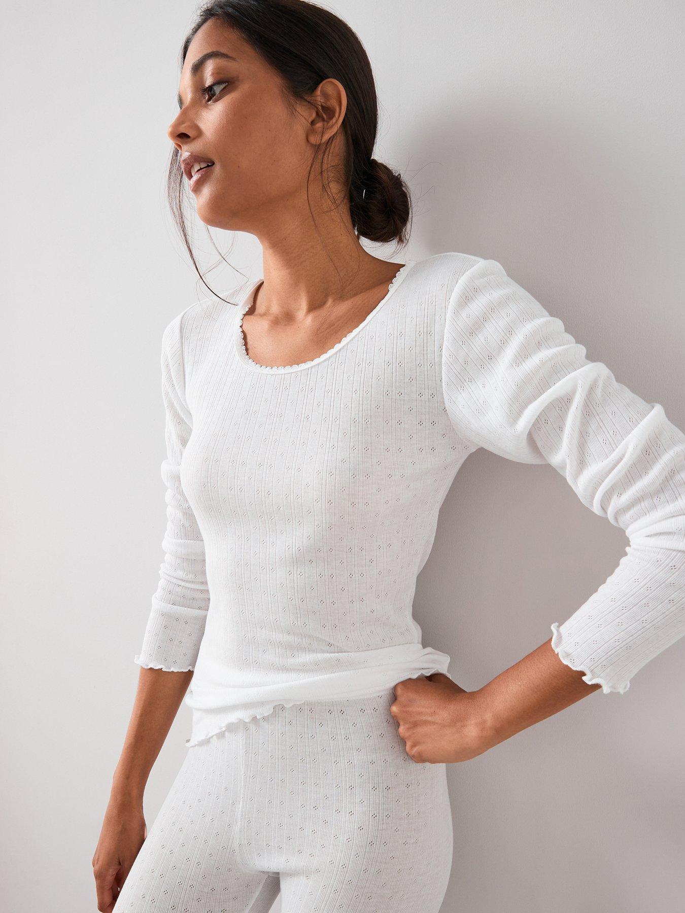 front image of the-very-collection-pointelle-thermal-long-sleeve-top-white