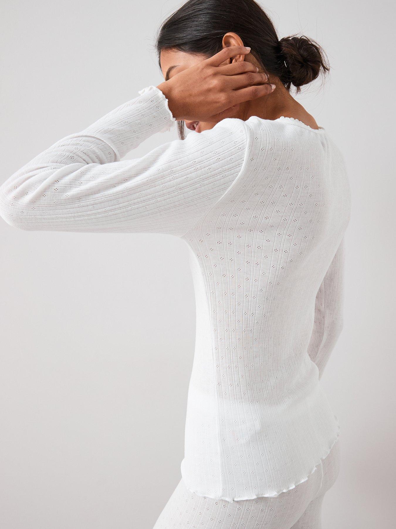  image of the-very-collection-pointelle-thermal-long-sleeve-top-white