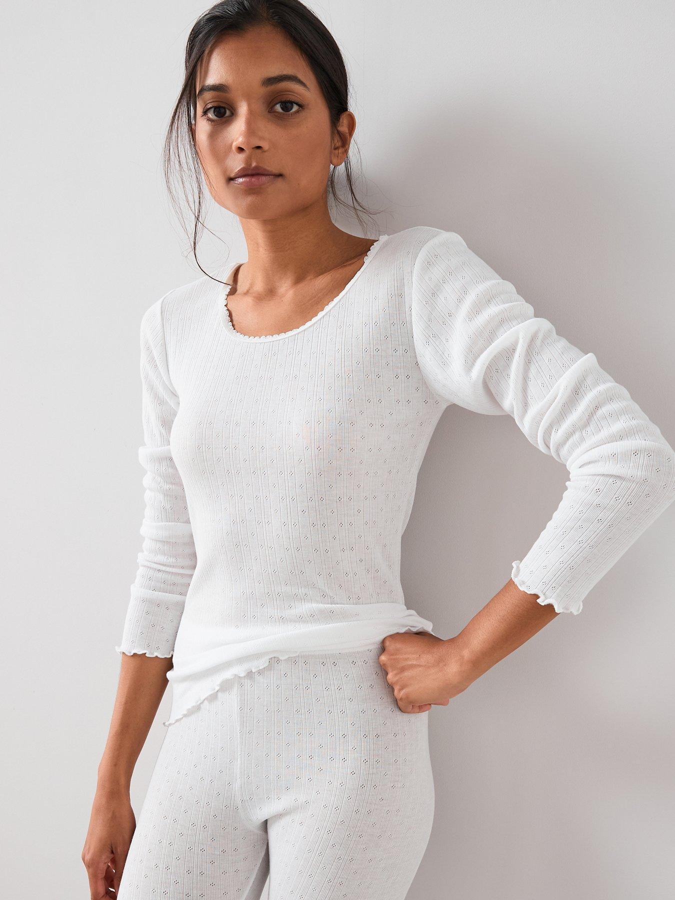  image of the-very-collection-pointelle-thermal-long-sleeve-top-white