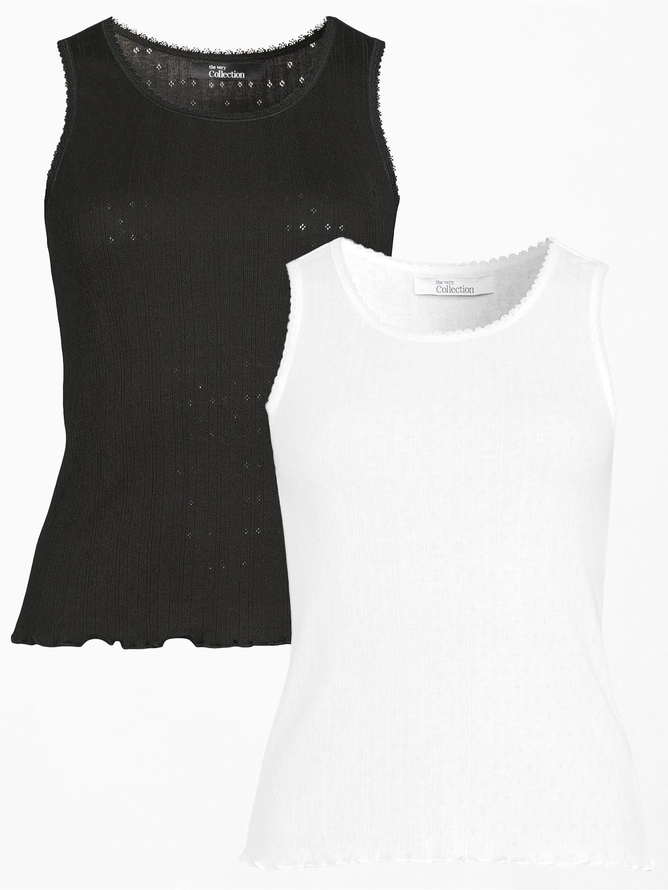 The Very Collection 2 Pack Pointelle Thermal Vest - Black