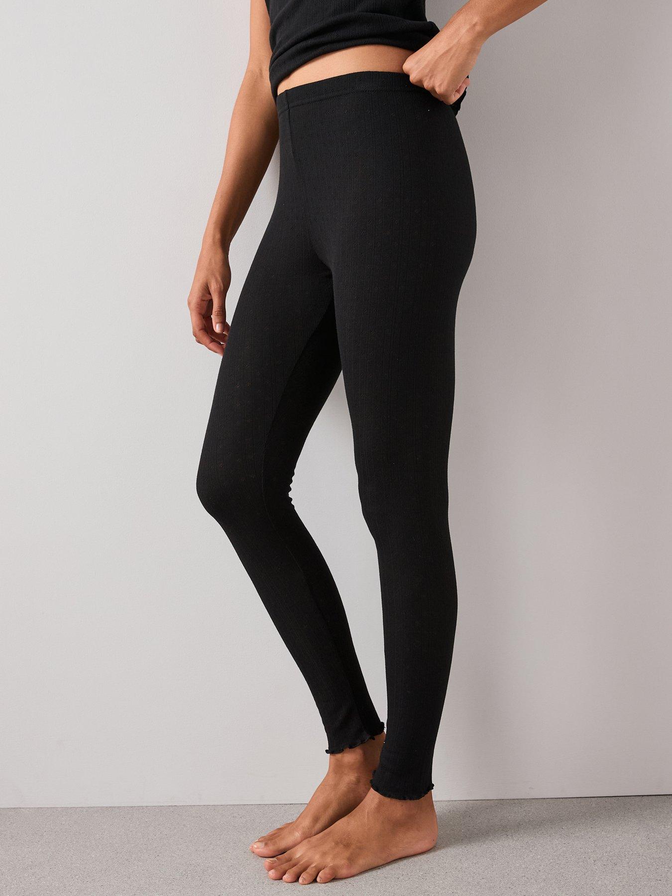 front image of the-very-collection-pointelle-thermal-leggings-black
