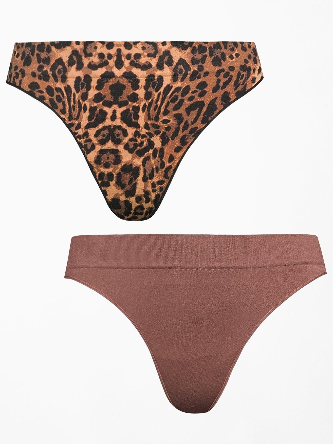 The Very Collection 2 Pack Seamless Print And Plain Thongs - Brown