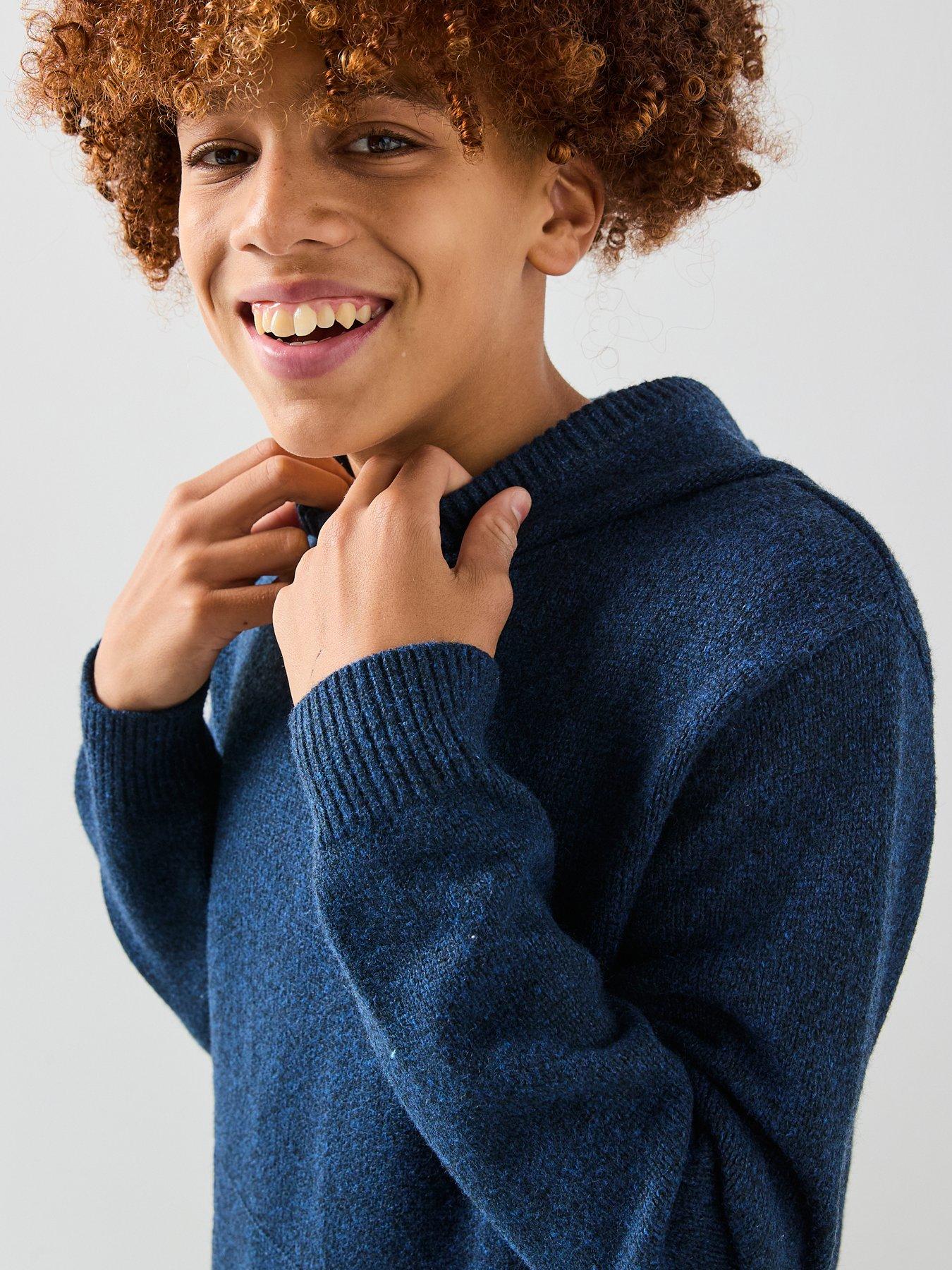  image of v-by-very-boys-half-zip-knitted-hoodie-grey