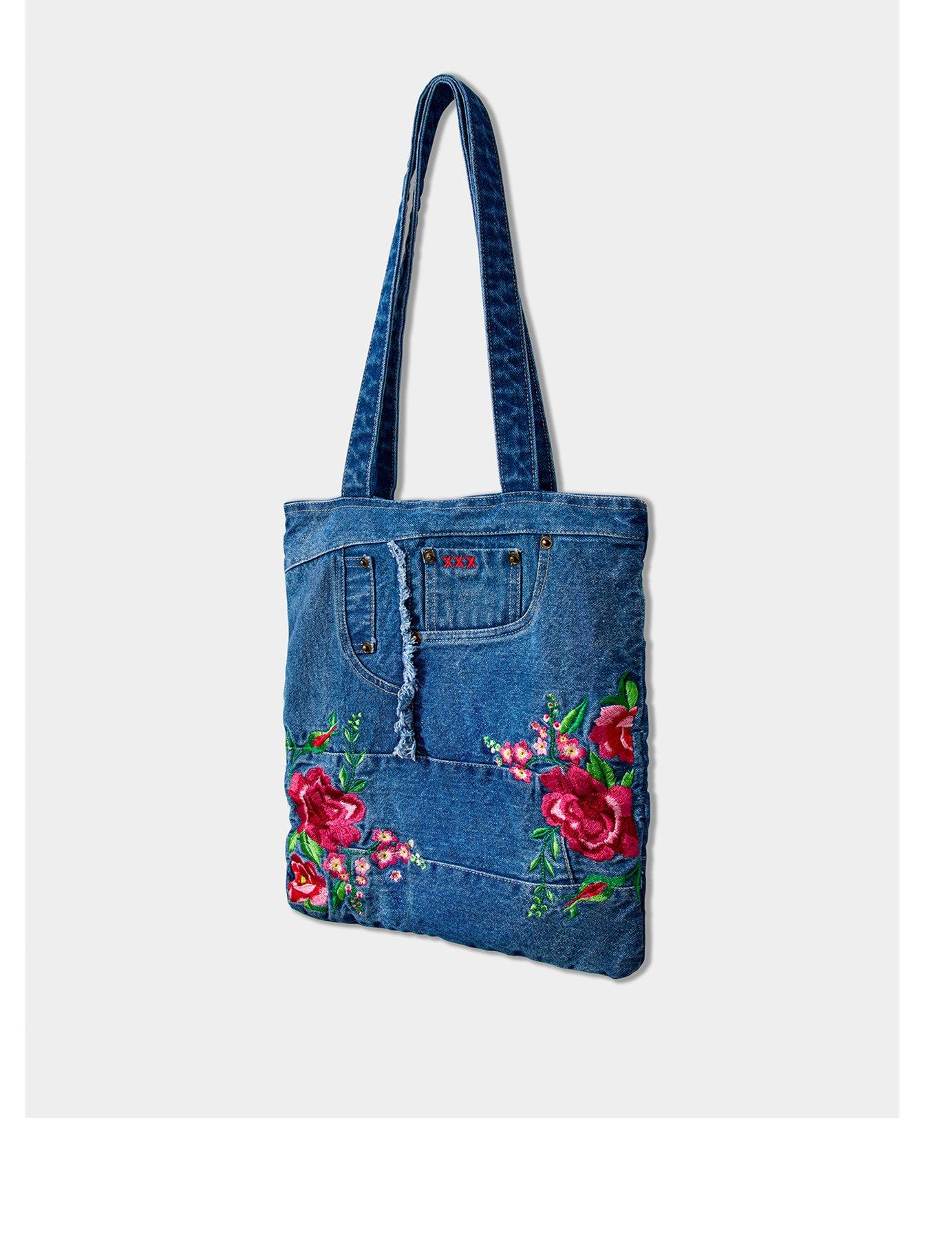  image of joe-browns-artizan-embroidered-denim-bag-blue