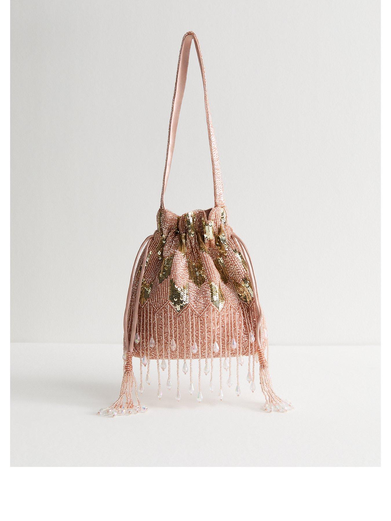 undefined Pink Sequinned And Beaded Satin Bag - Gold