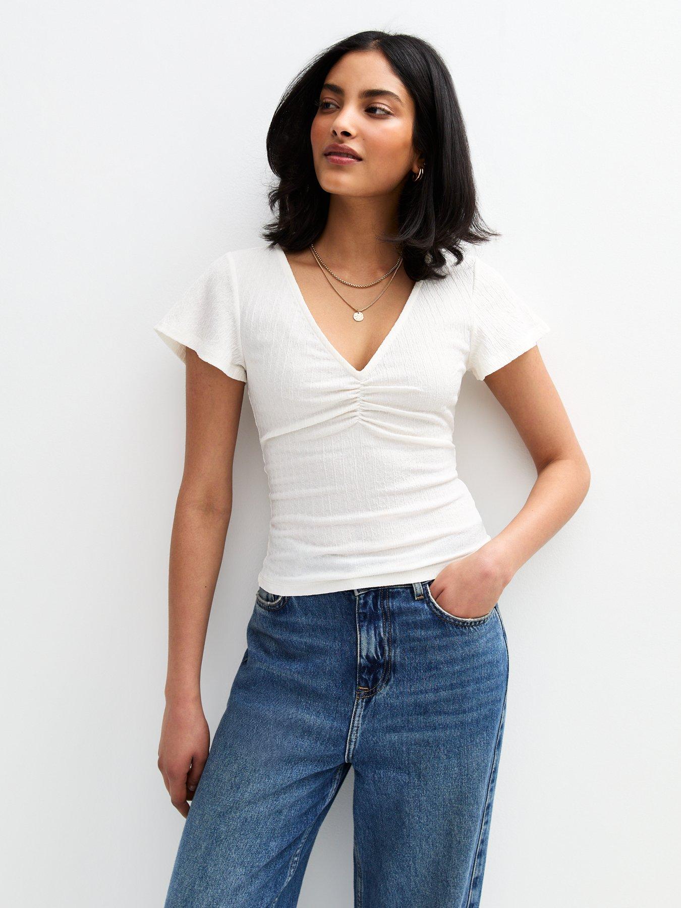 new-look-off-white-ruched-crinkled-top-cream