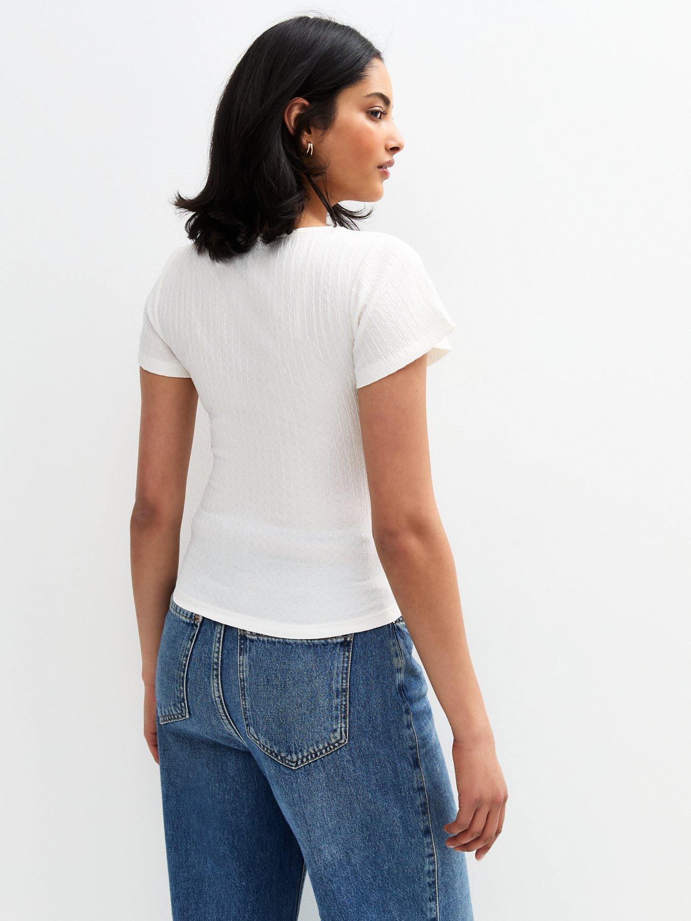 stillFront image of new-look-off-white-ruched-crinkled-top-cream