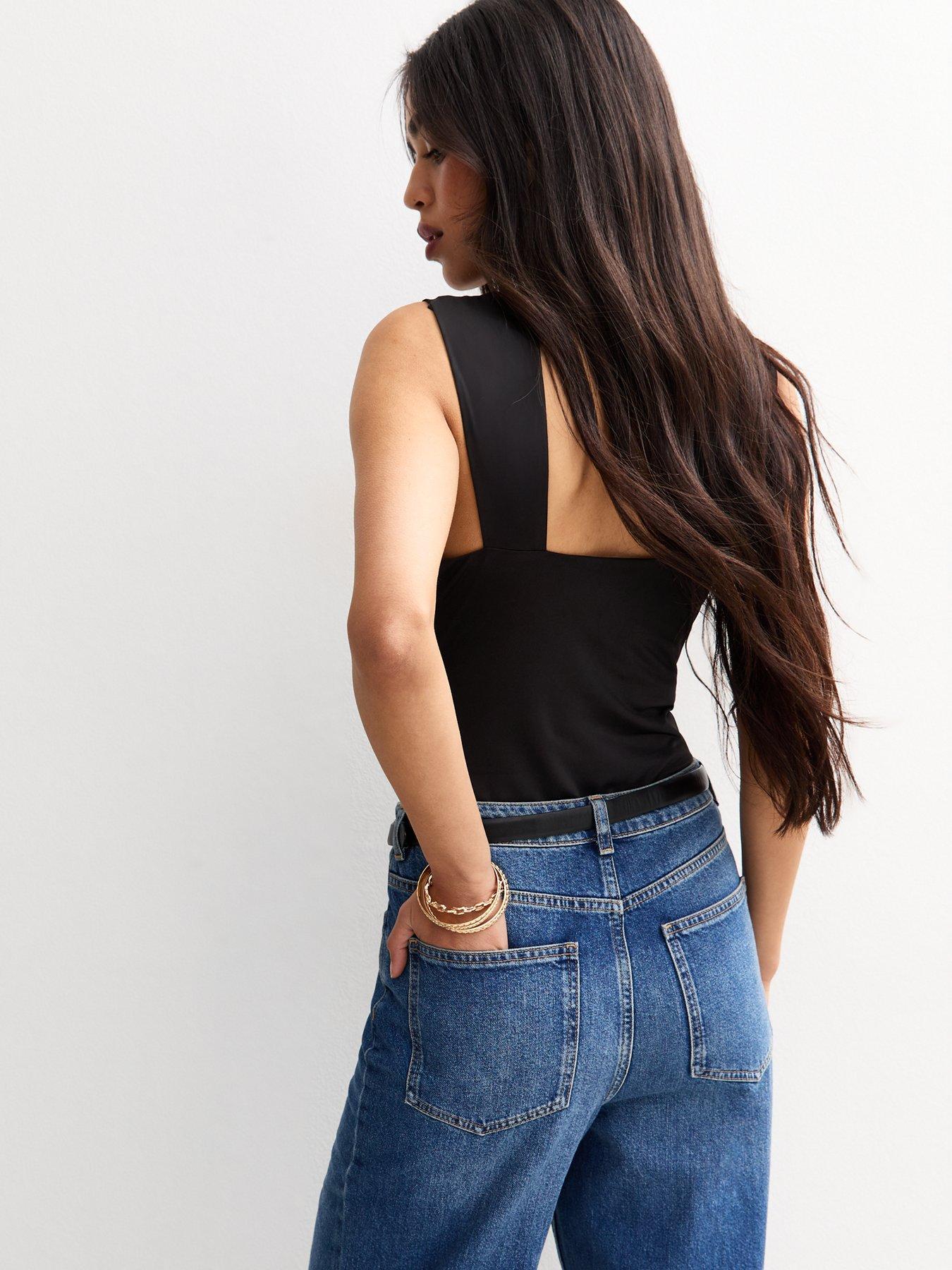 Image 2 of 4 of New Look Shell Charm Square Neck Bodysuit - Black