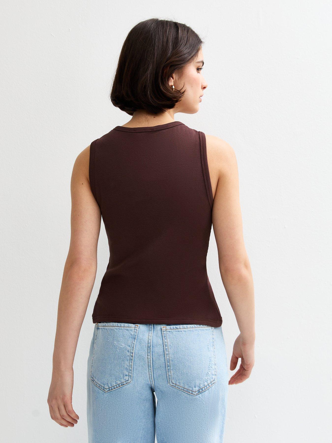 stillFront image of new-look-heart-button-ribbed-vest-brown