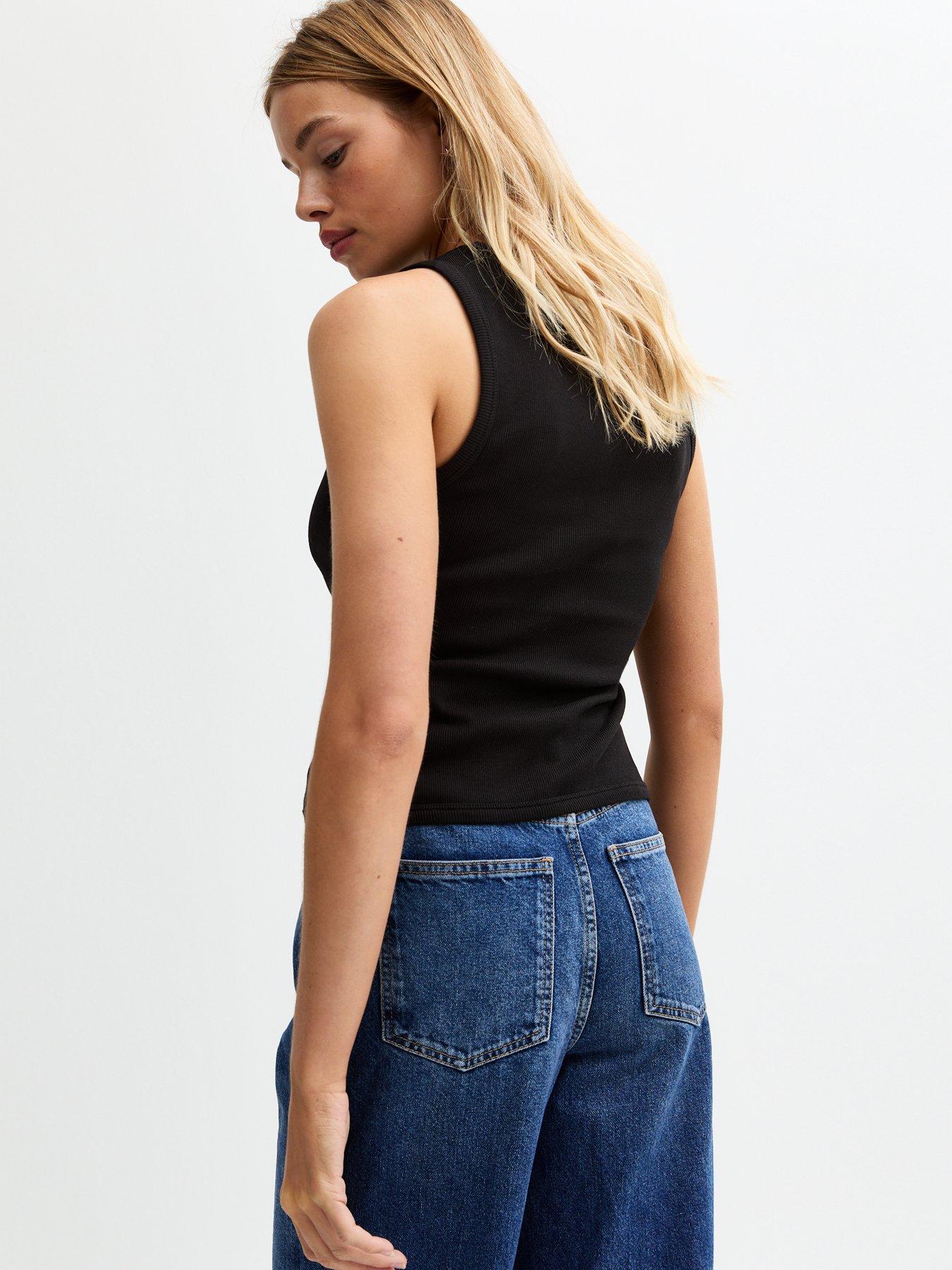 stillFront image of new-look-heart-button-ribbed-vest-black