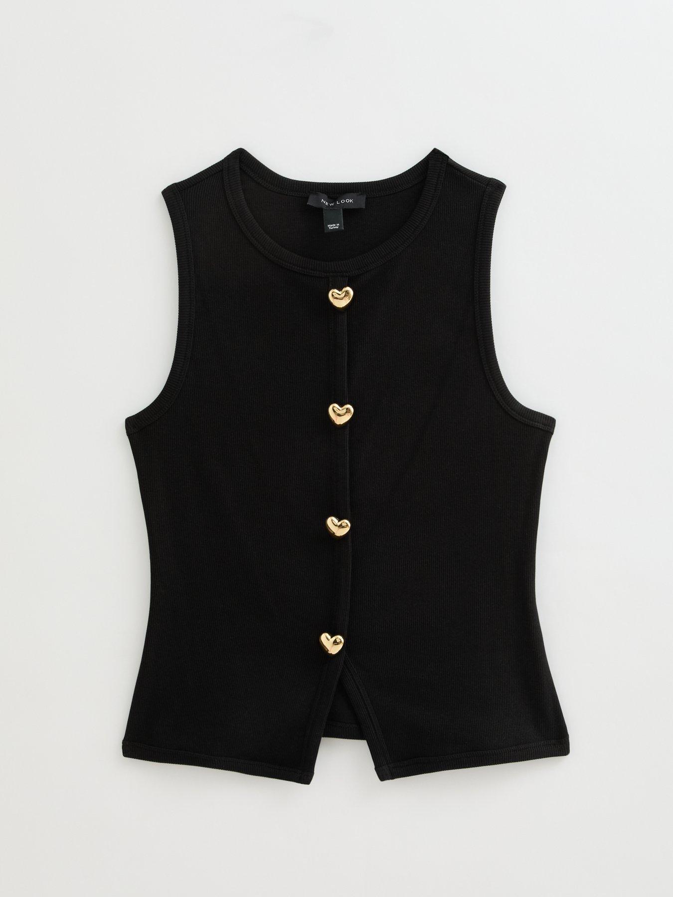  image of new-look-heart-button-ribbed-vest-black