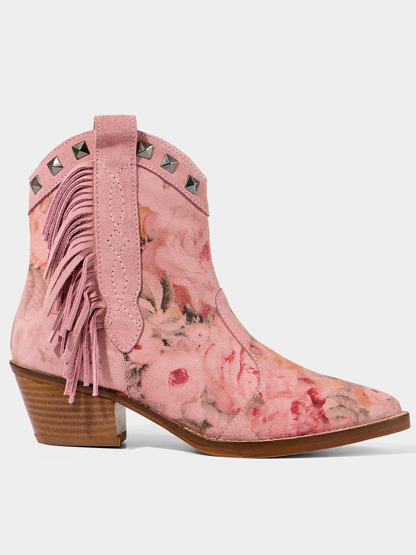 front image of joe-browns-rock-n-rose-suede-ankle-boots-pink-multi