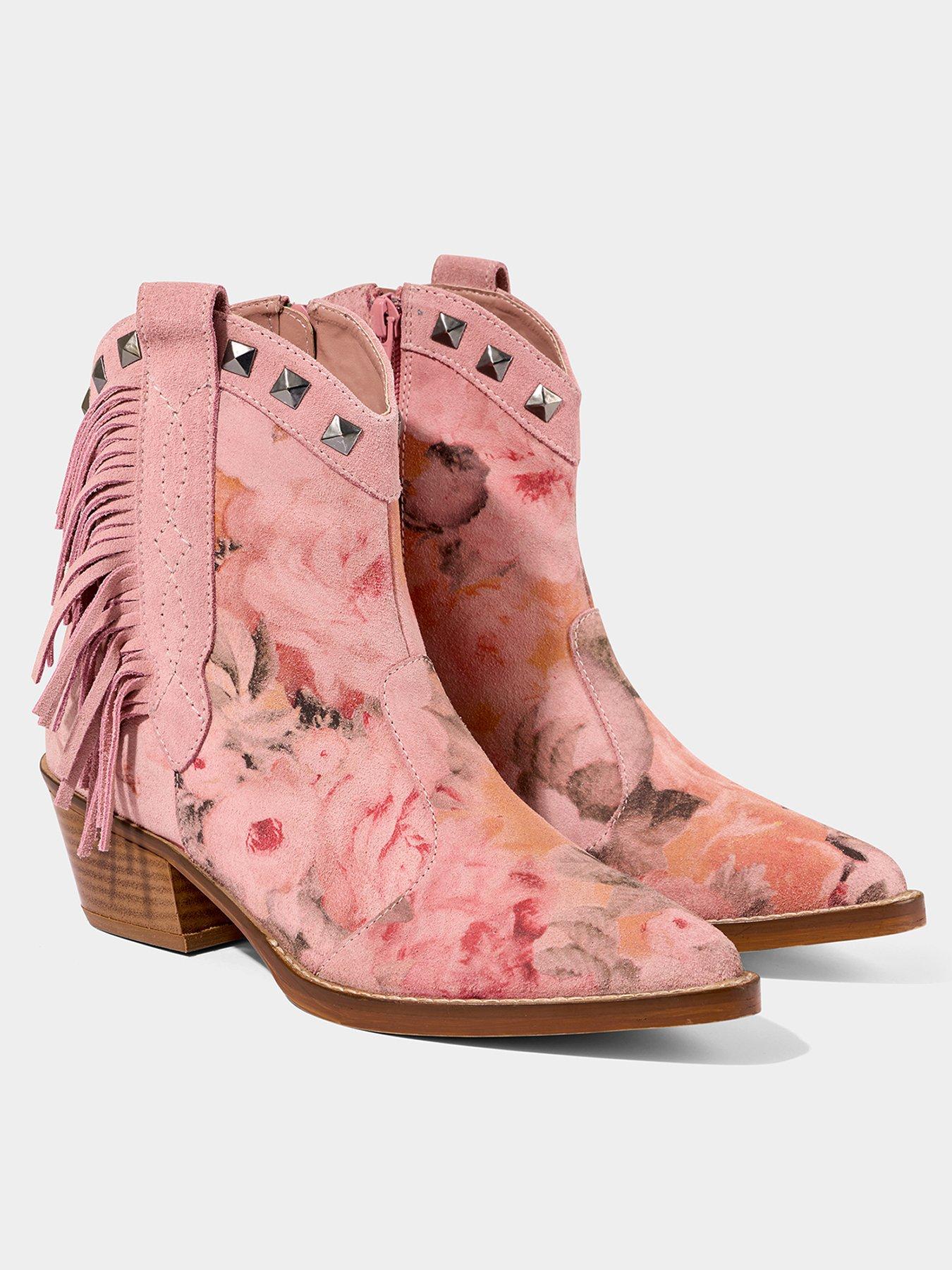  image of joe-browns-rock-n-rose-suede-ankle-boots-pink-multi