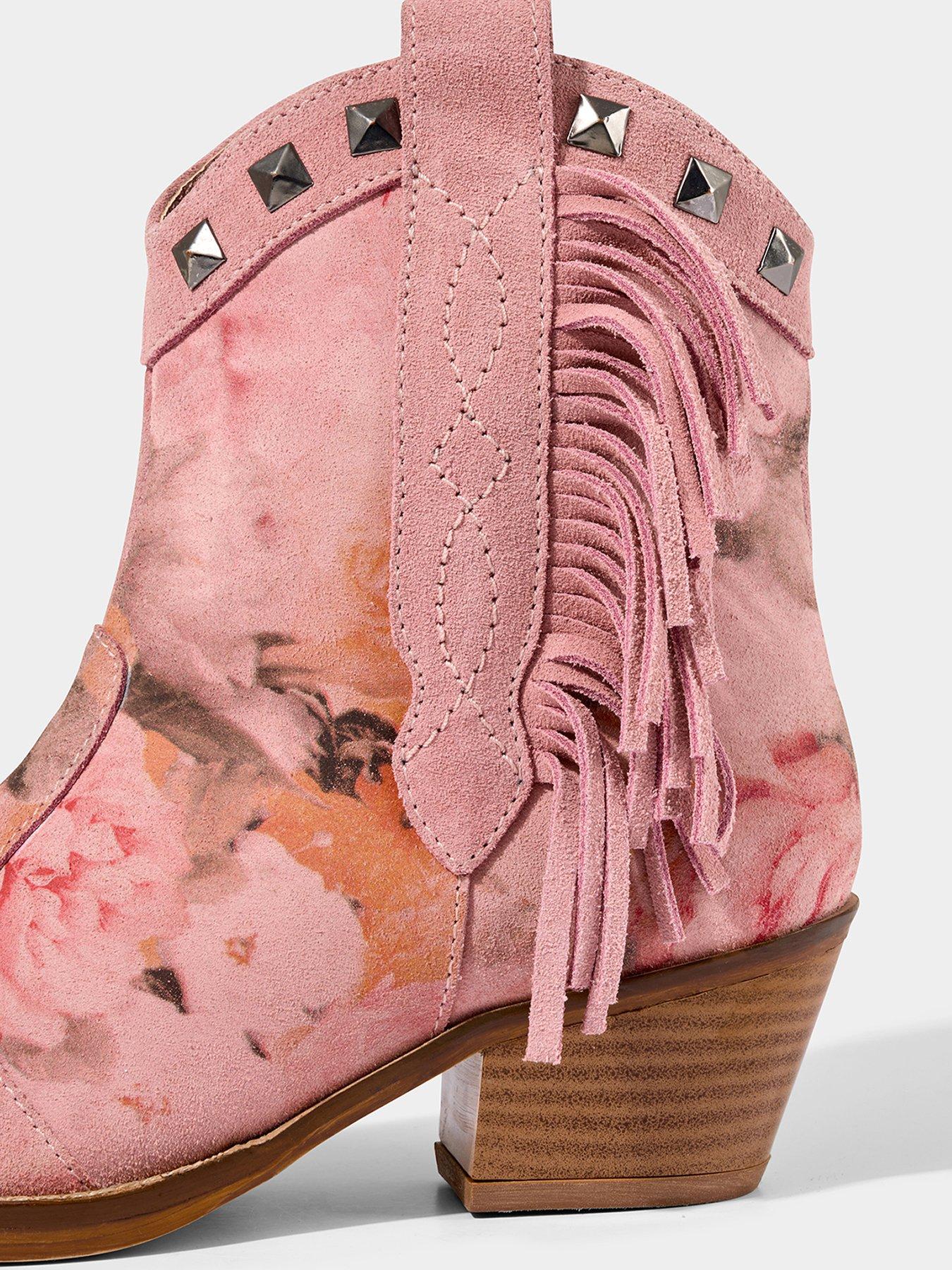  image of joe-browns-rock-n-rose-suede-ankle-boots-pink-multi
