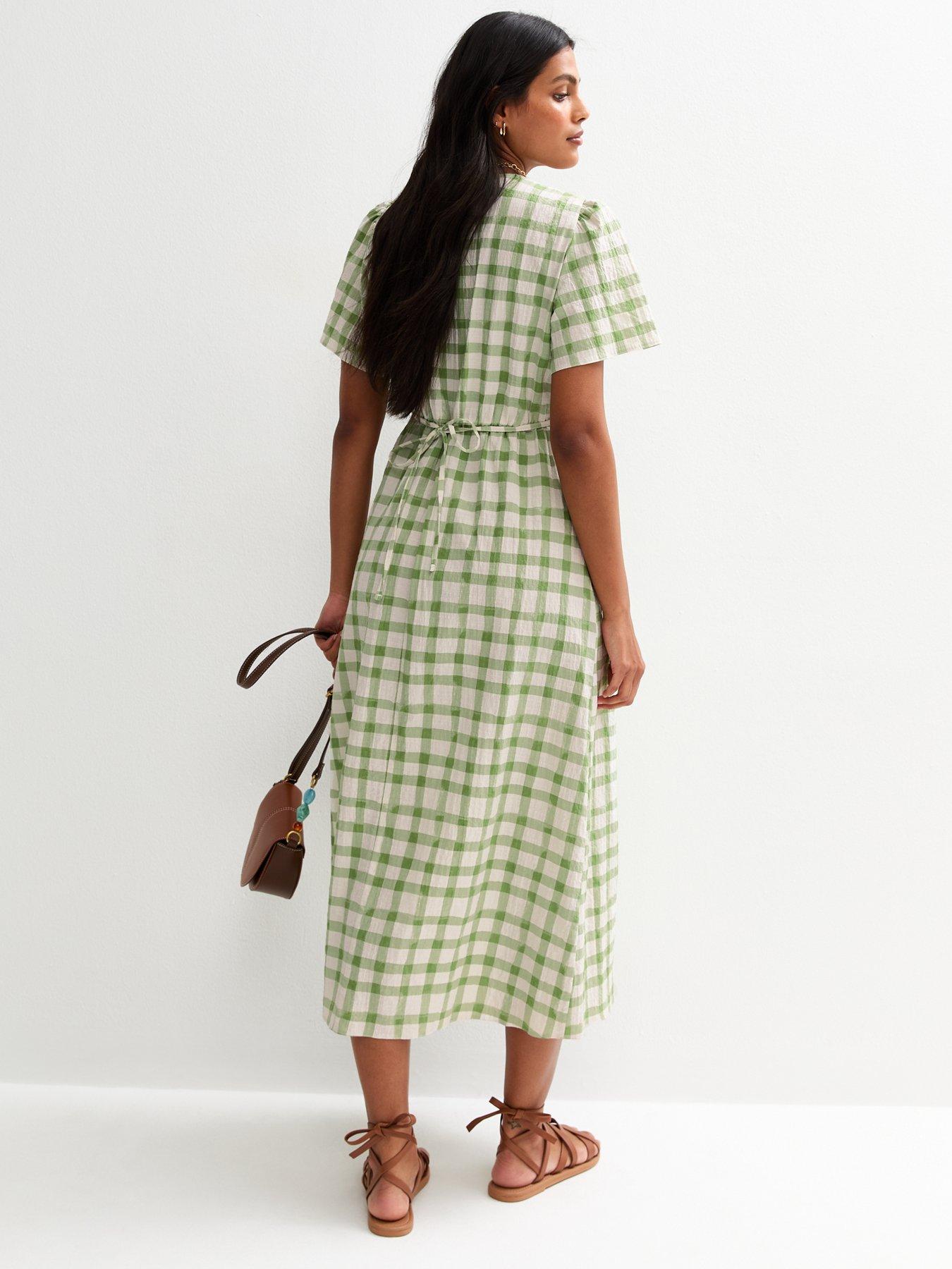Peony Wide Open Collared Gingham Check Midi Dress main image 0