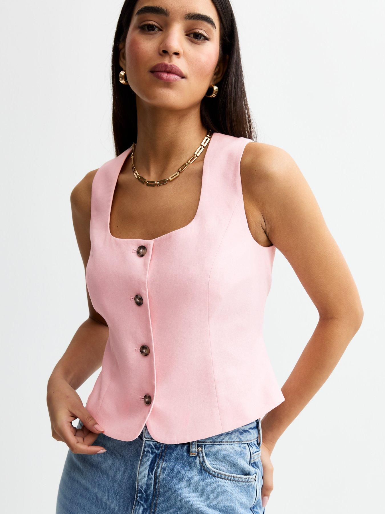 front image of new-look-linen-blend-square-neck-waistcoat-pink