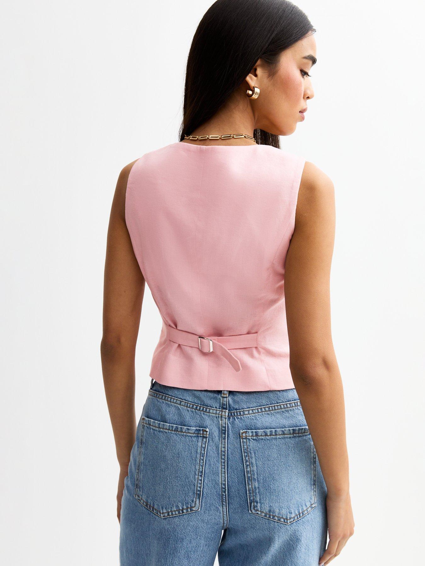 stillFront image of new-look-linen-blend-square-neck-waistcoat-pink