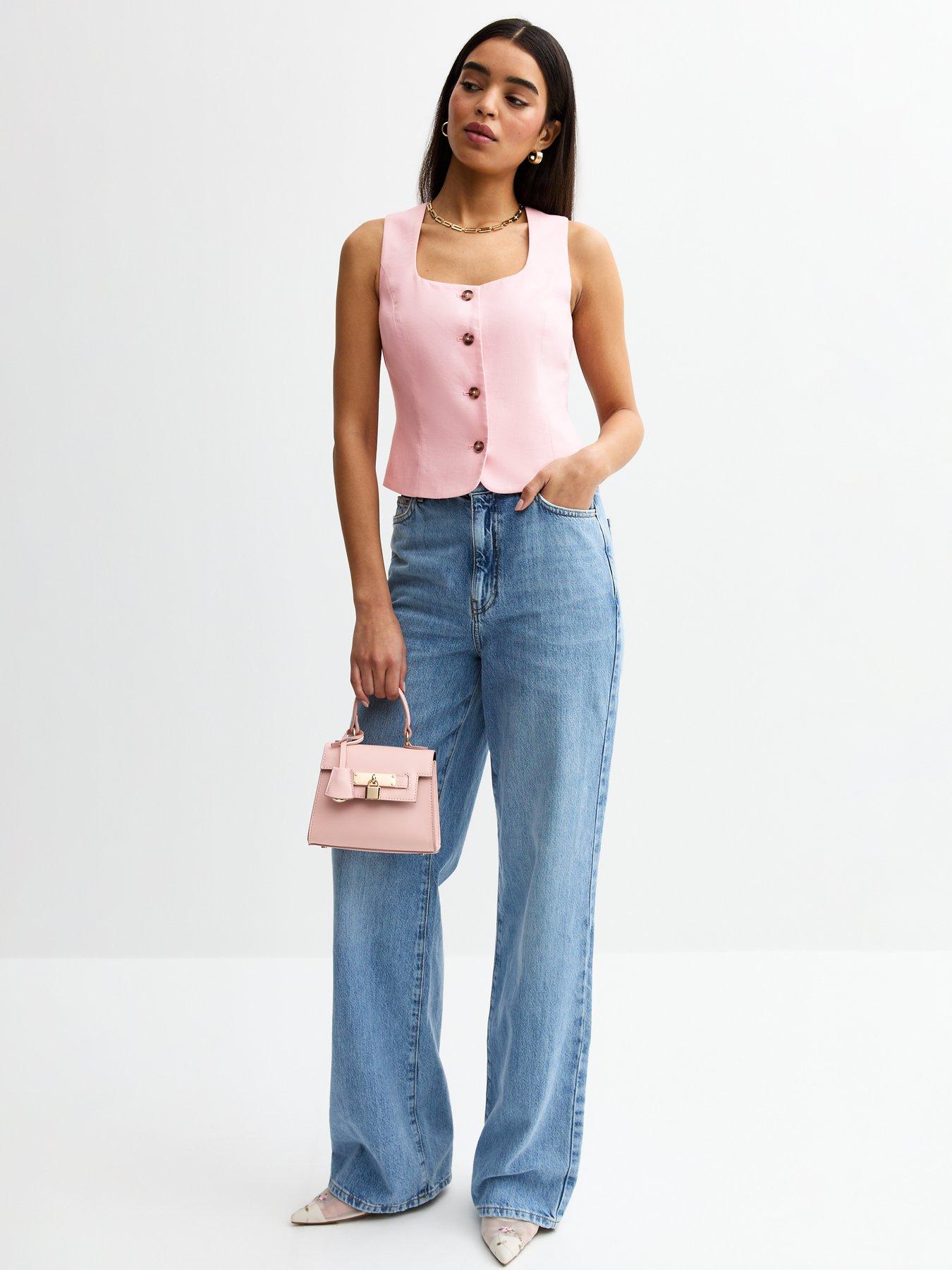  image of new-look-linen-blend-square-neck-waistcoat-pink