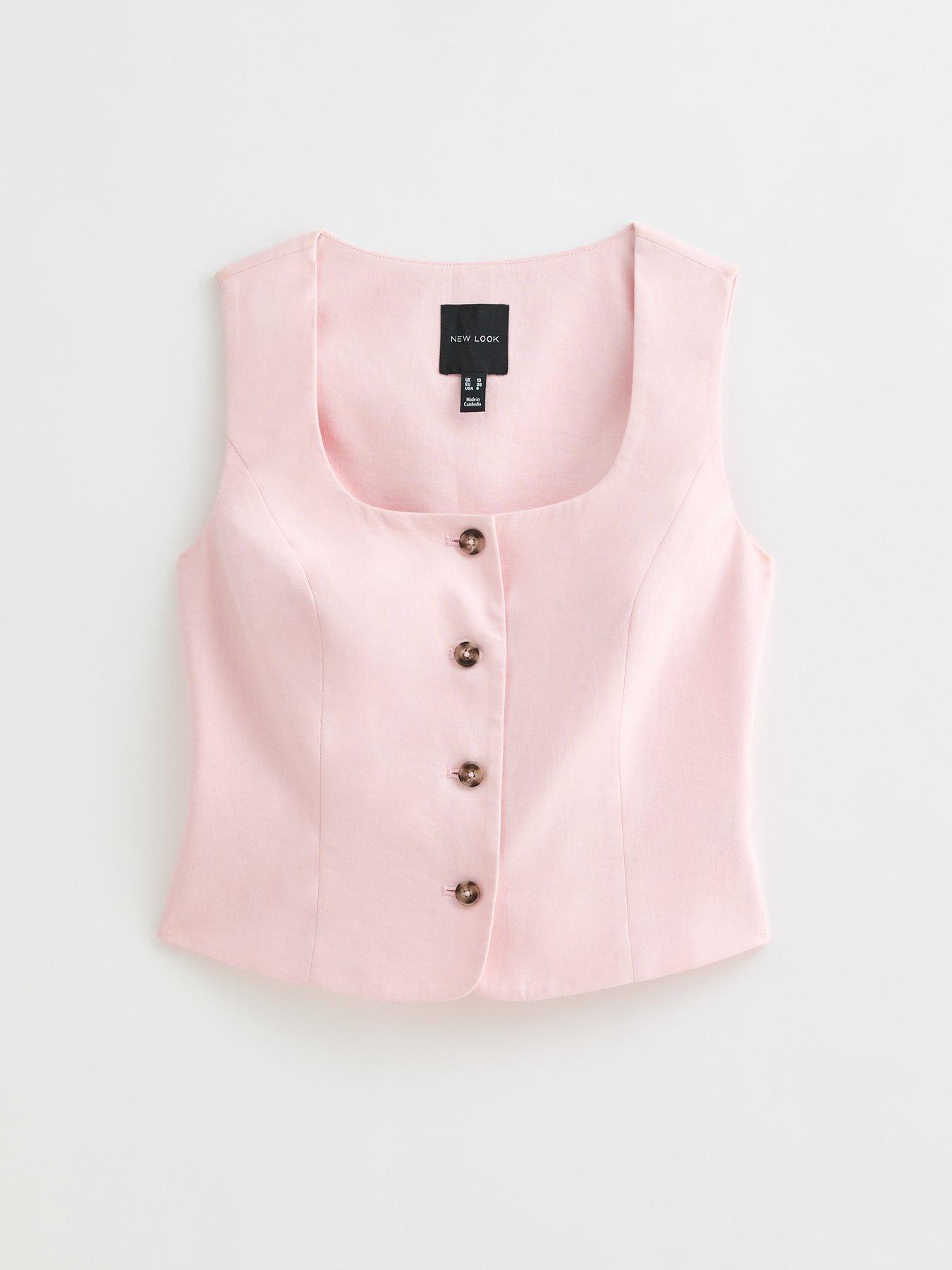  image of new-look-linen-blend-square-neck-waistcoat-pink