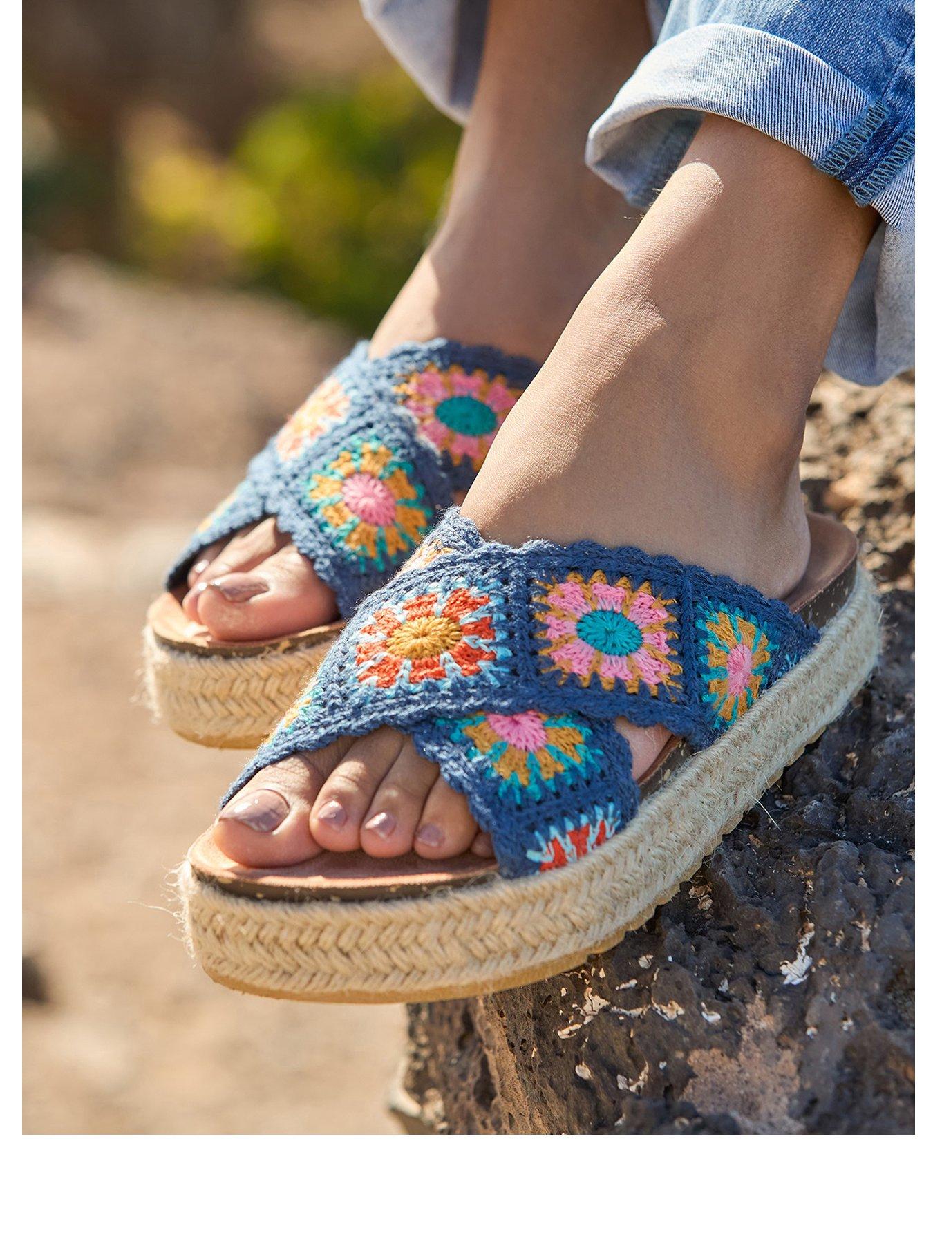  image of joe-browns-beach-vibes-crochet-sandals-navymulti