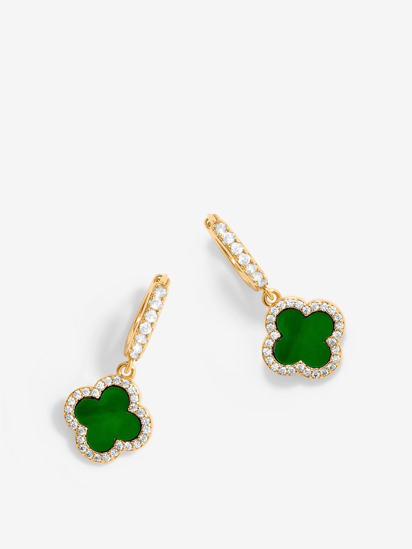 undefined Gold Plated Malachite Clover Earrings