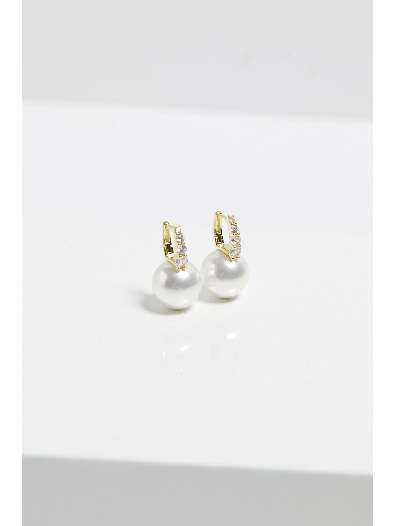  image of jon-richard-mood-gold-cream-pearl-and-crystal-hoop-earrings