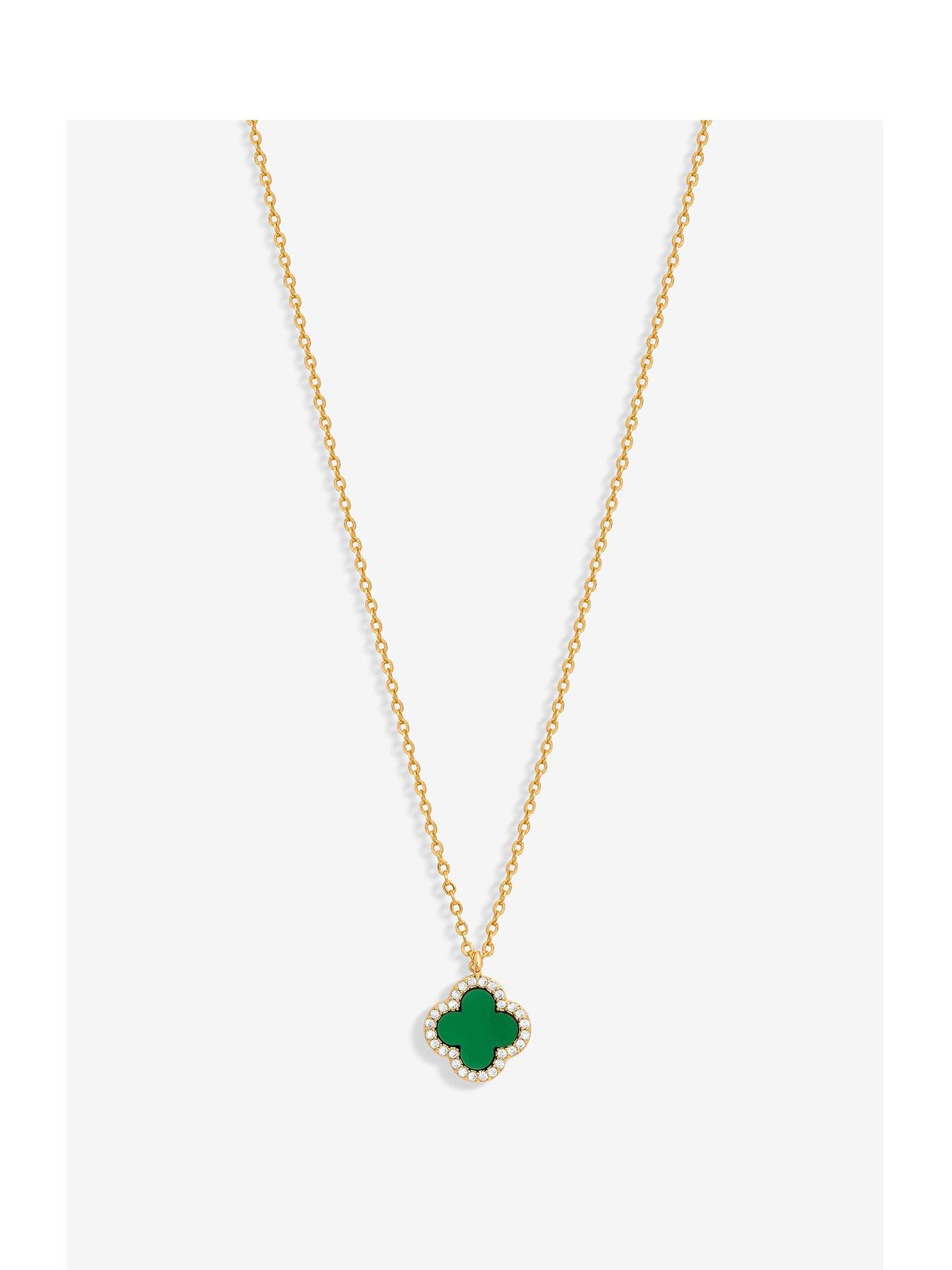 Jon Richard Gold Plated And Malachite Clover Pendant Necklace