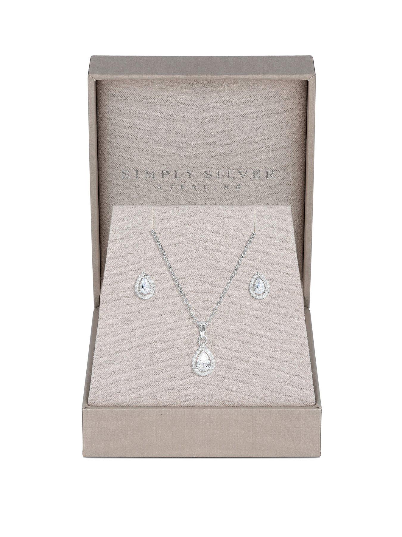  image of simply-silver-sterling-silver-925-cubic-zirconia-halo-teardrop-set-gift-boxed