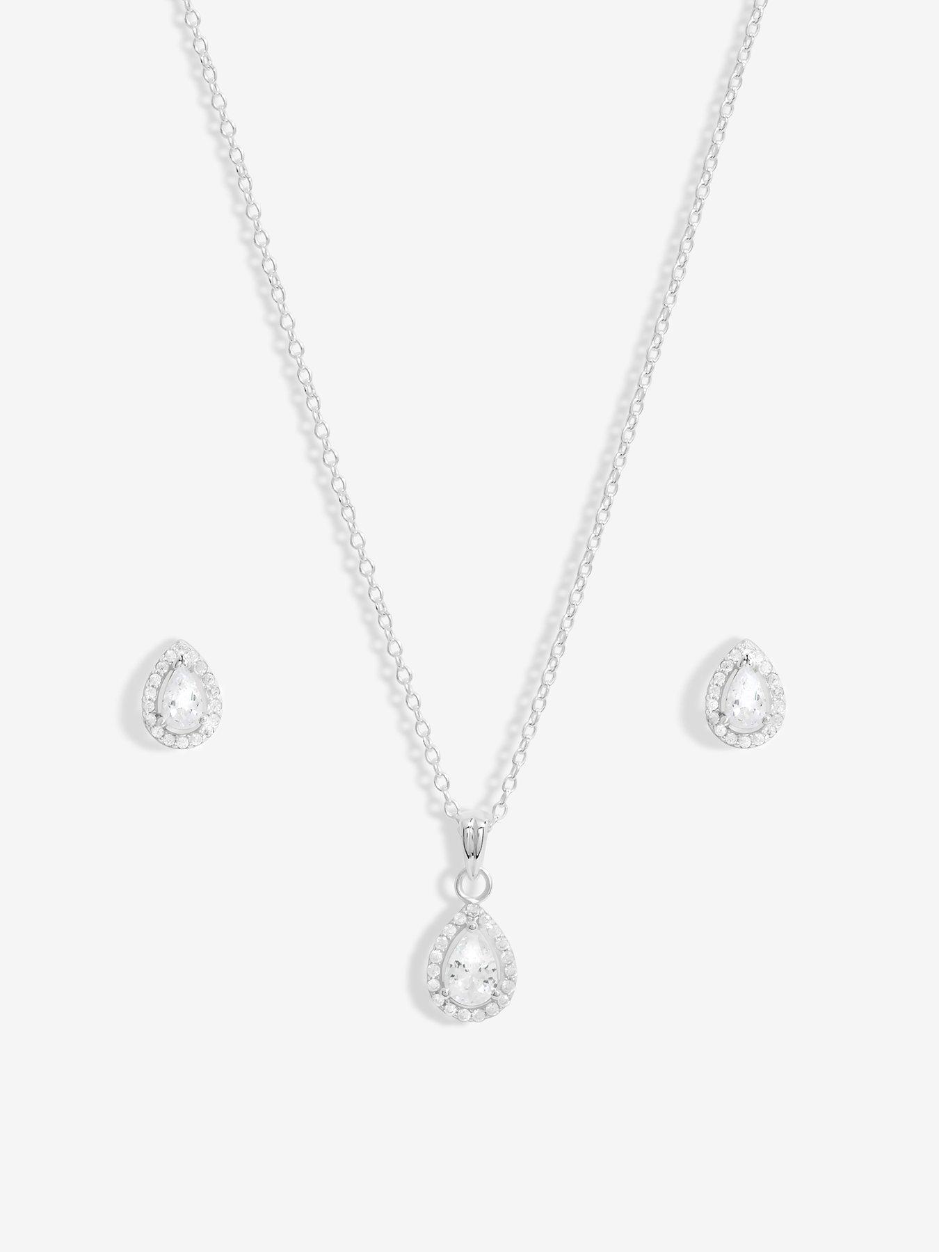  image of simply-silver-sterling-silver-925-cubic-zirconia-halo-teardrop-set-gift-boxed