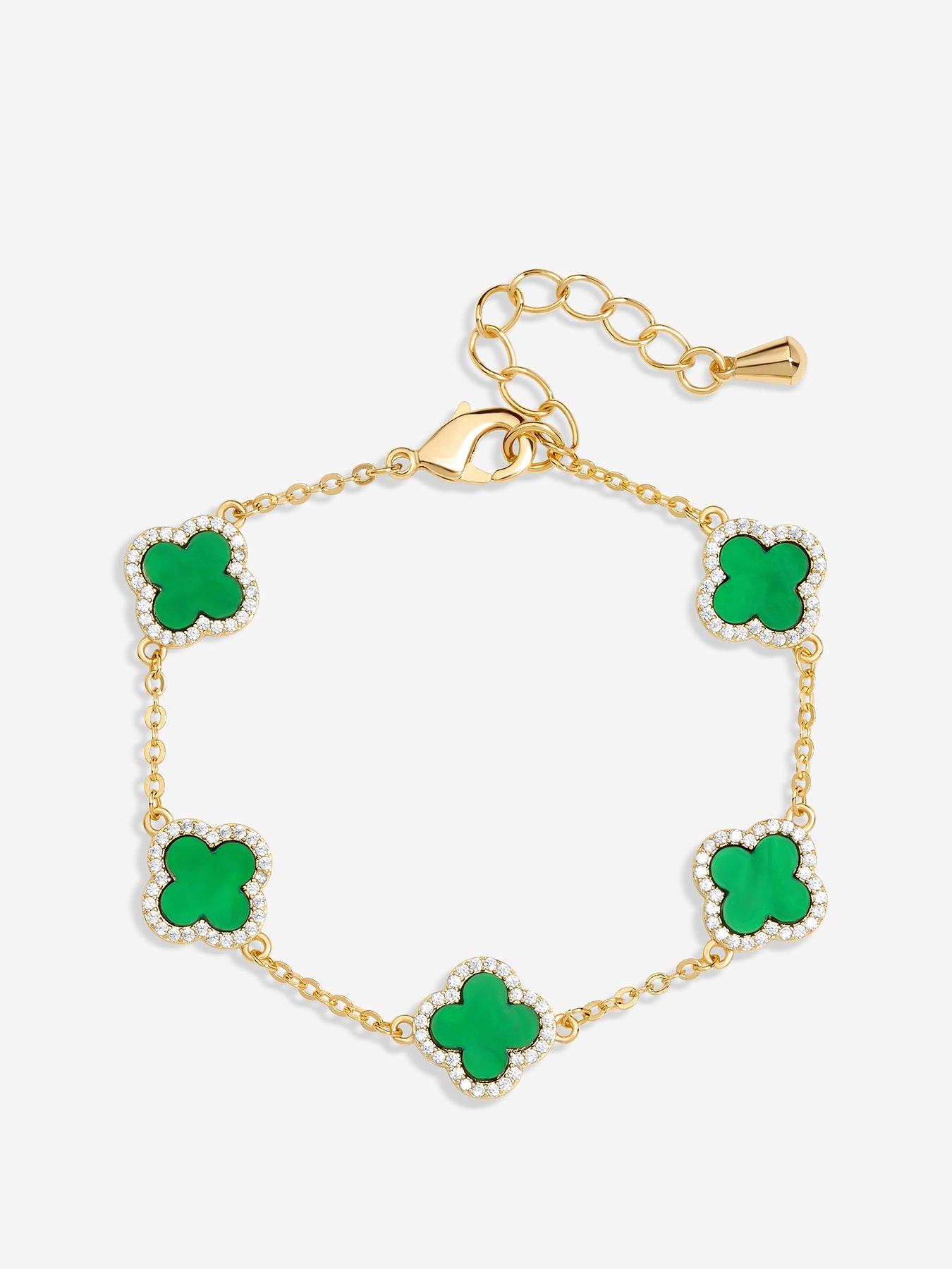 Jon Richard Gold Plated Cubic Zirconia Malachite Clover Bracelet