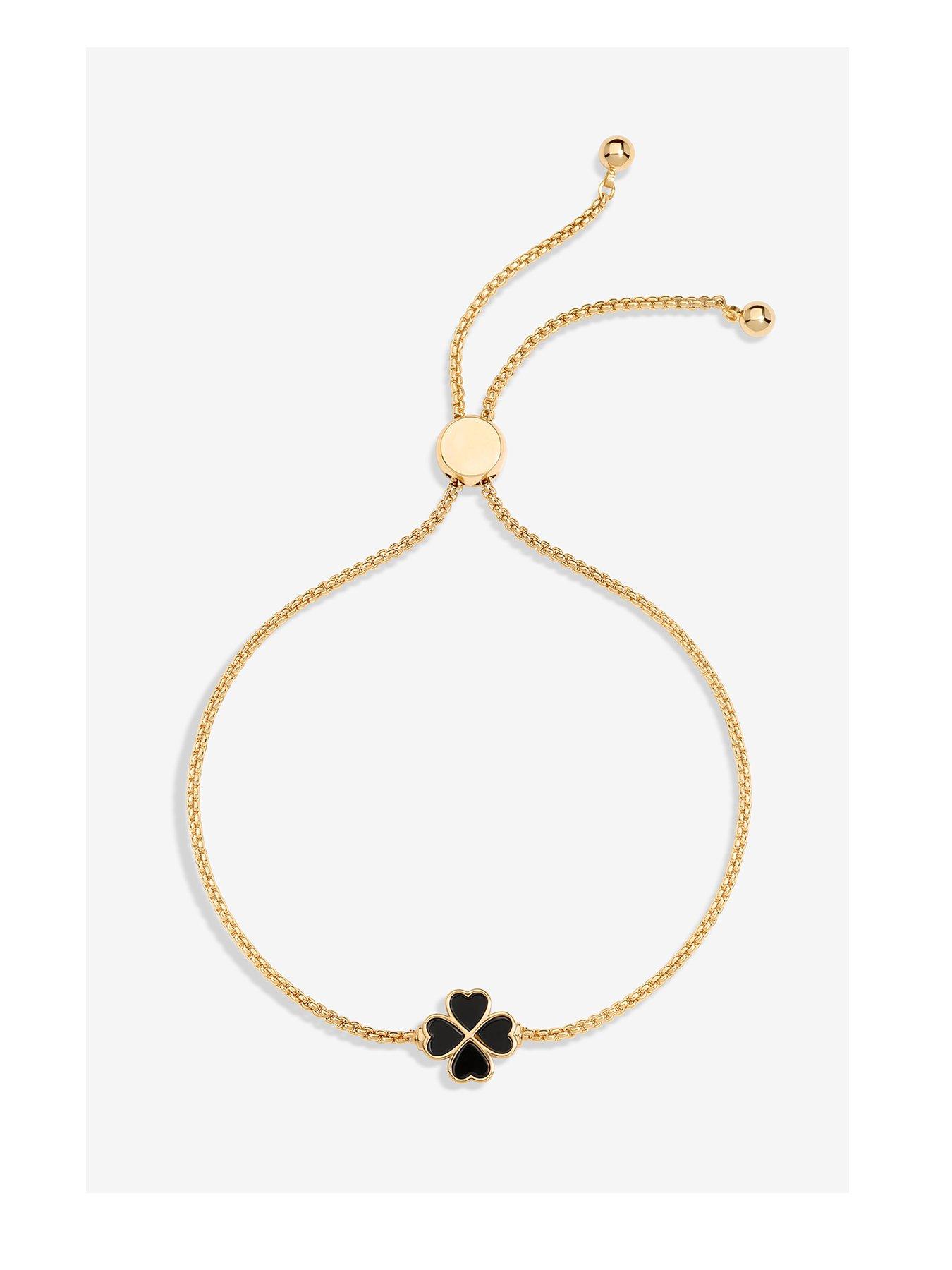 Jon Richard Gold Plated And Jet Enamel Heart Clover Toggle Bracelet