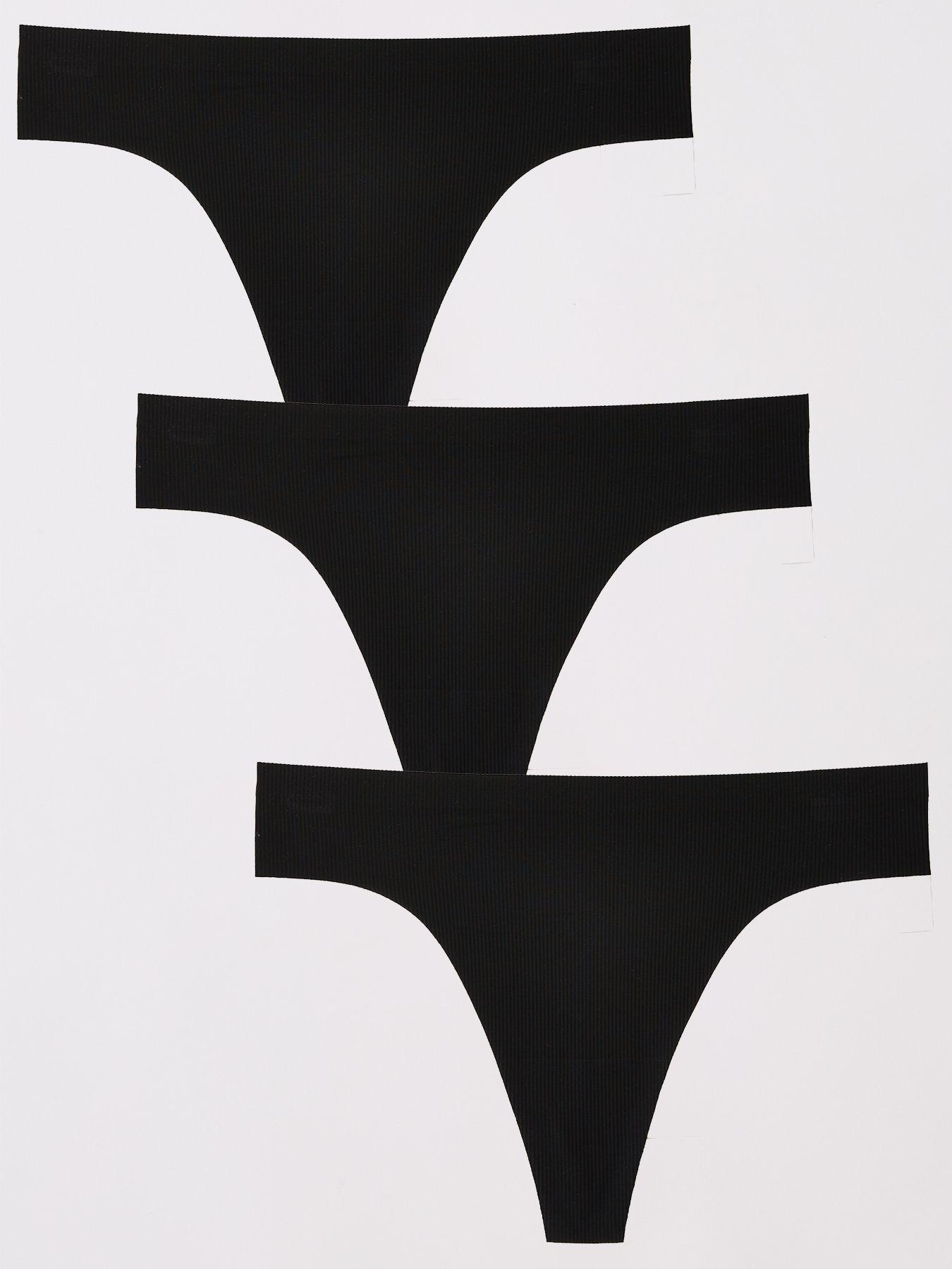  image of the-very-collection-3-pack-2nd-skin-ribbed-thongs-black