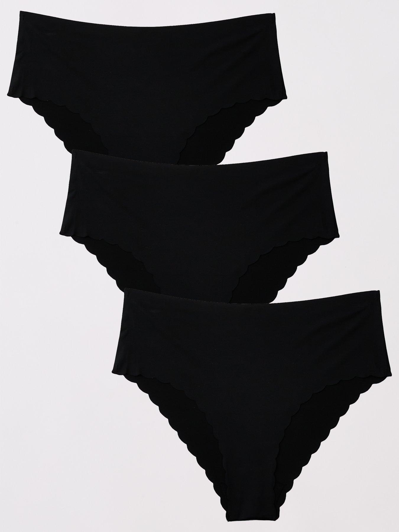  image of the-very-collection-3pack-no-vpl-scallop-edge-bikini-briefs-black