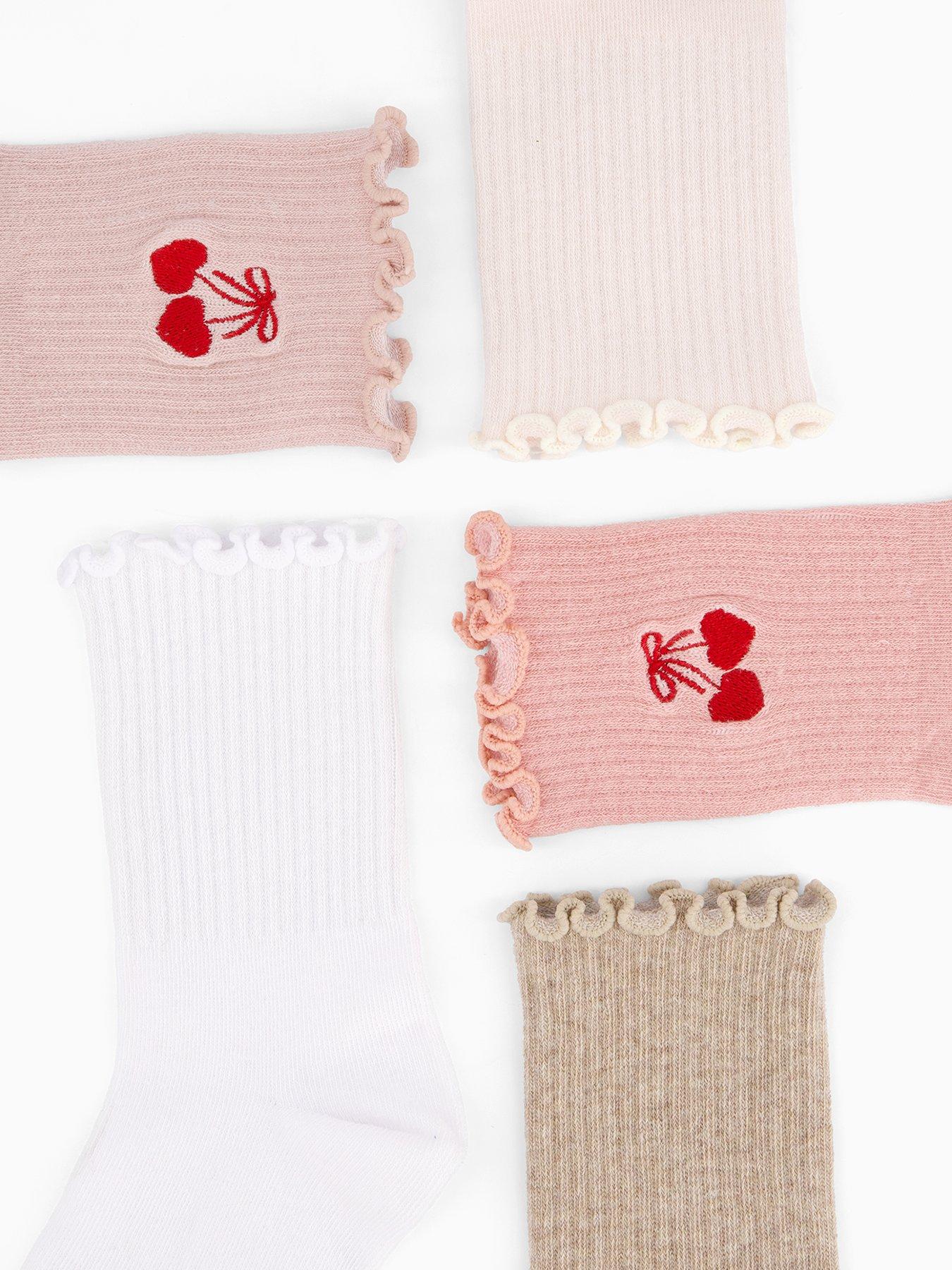 Image 3 of 4 of V by Very 5 Pack Embroidered Cherry Frill Socks - Pink