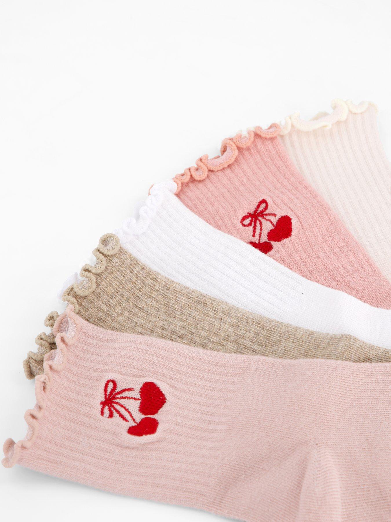 Image 4 of 4 of V by Very 5 Pack Embroidered Cherry Frill Socks - Pink