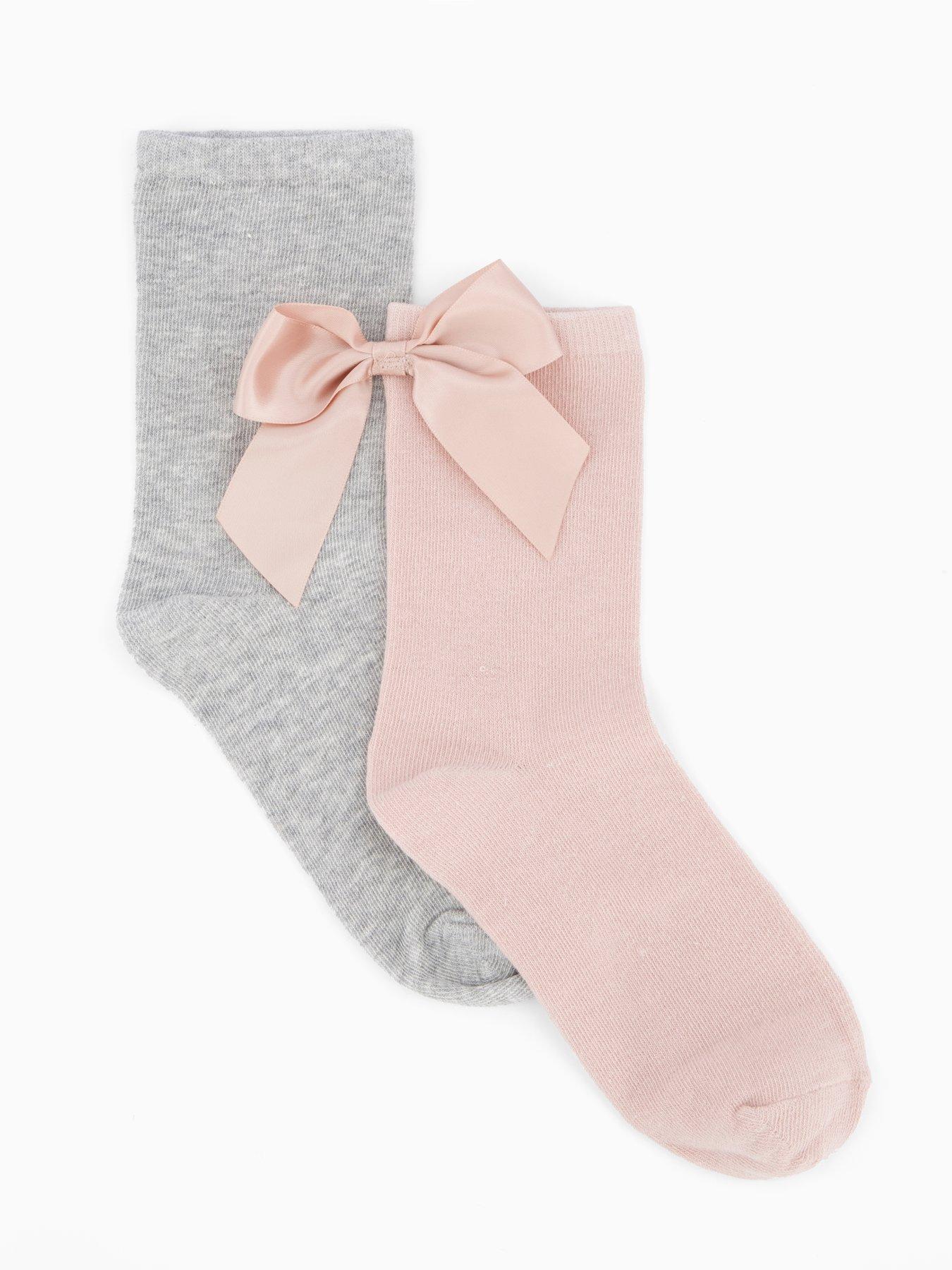 undefined 2 Pack Bow Ankle Socks - Pink  &  Grey