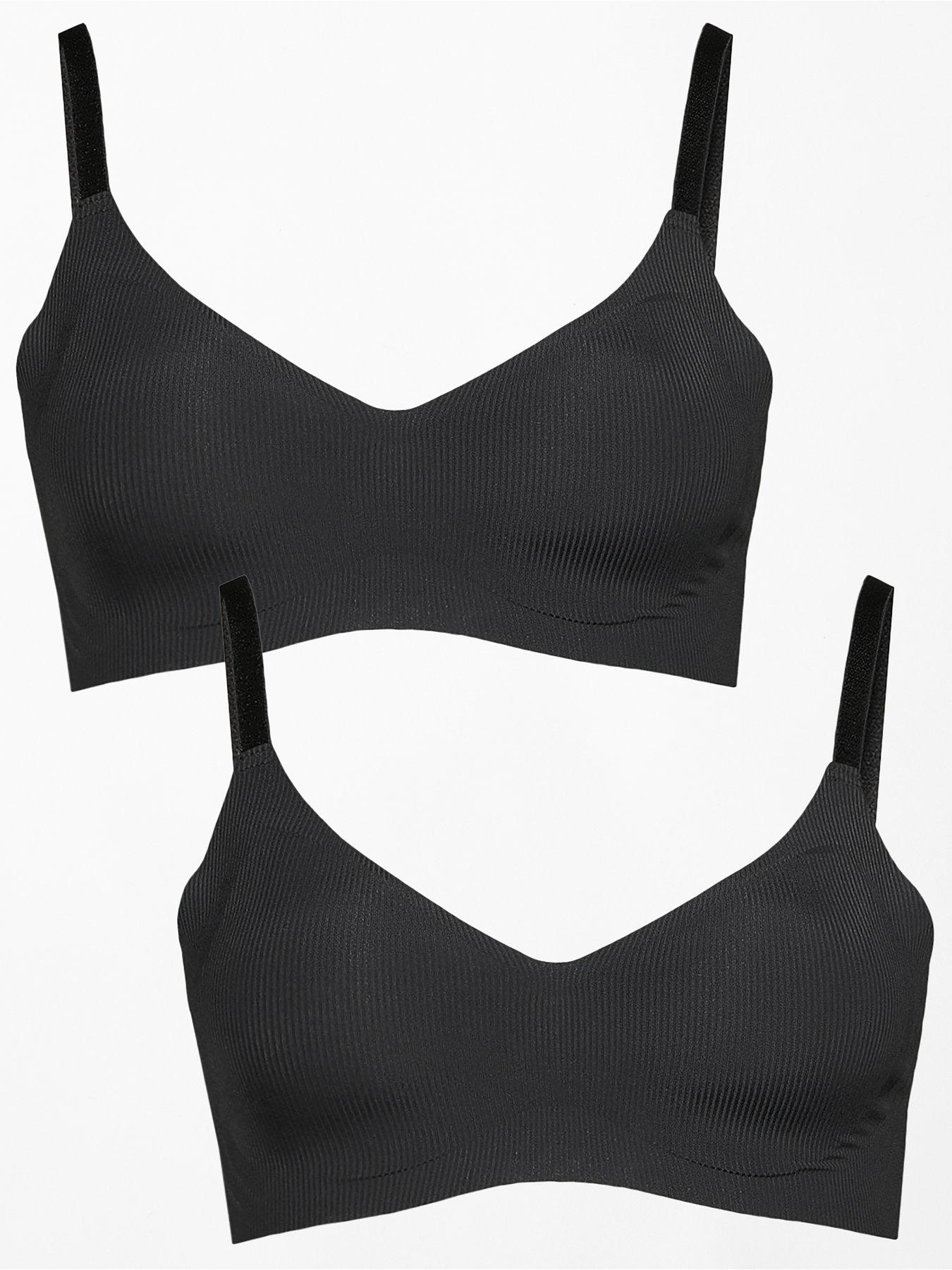 Image 1 of 7 of The Very Collection 2 Pack 2nd Skin Ribbed Bralette - Black