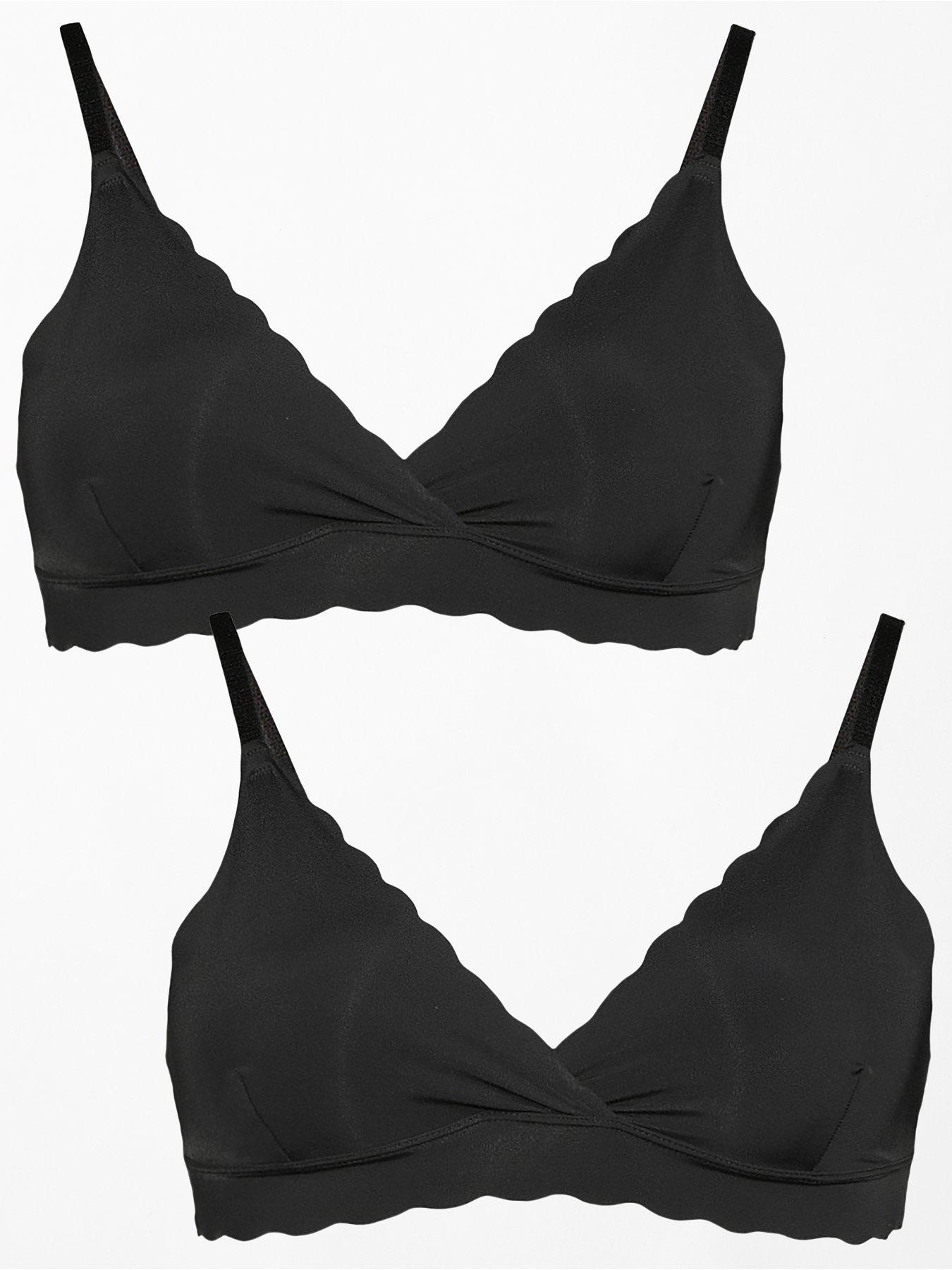 The Very Collection 2pk Scallop Edge V Neck Bralet - Black