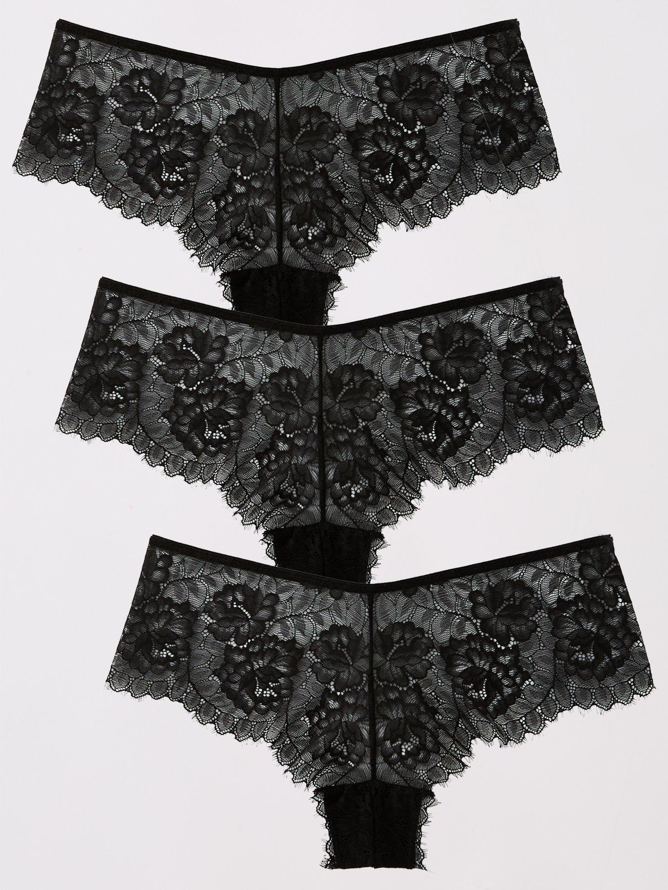The Very Collection 3 Pack Lace Thongs - Black