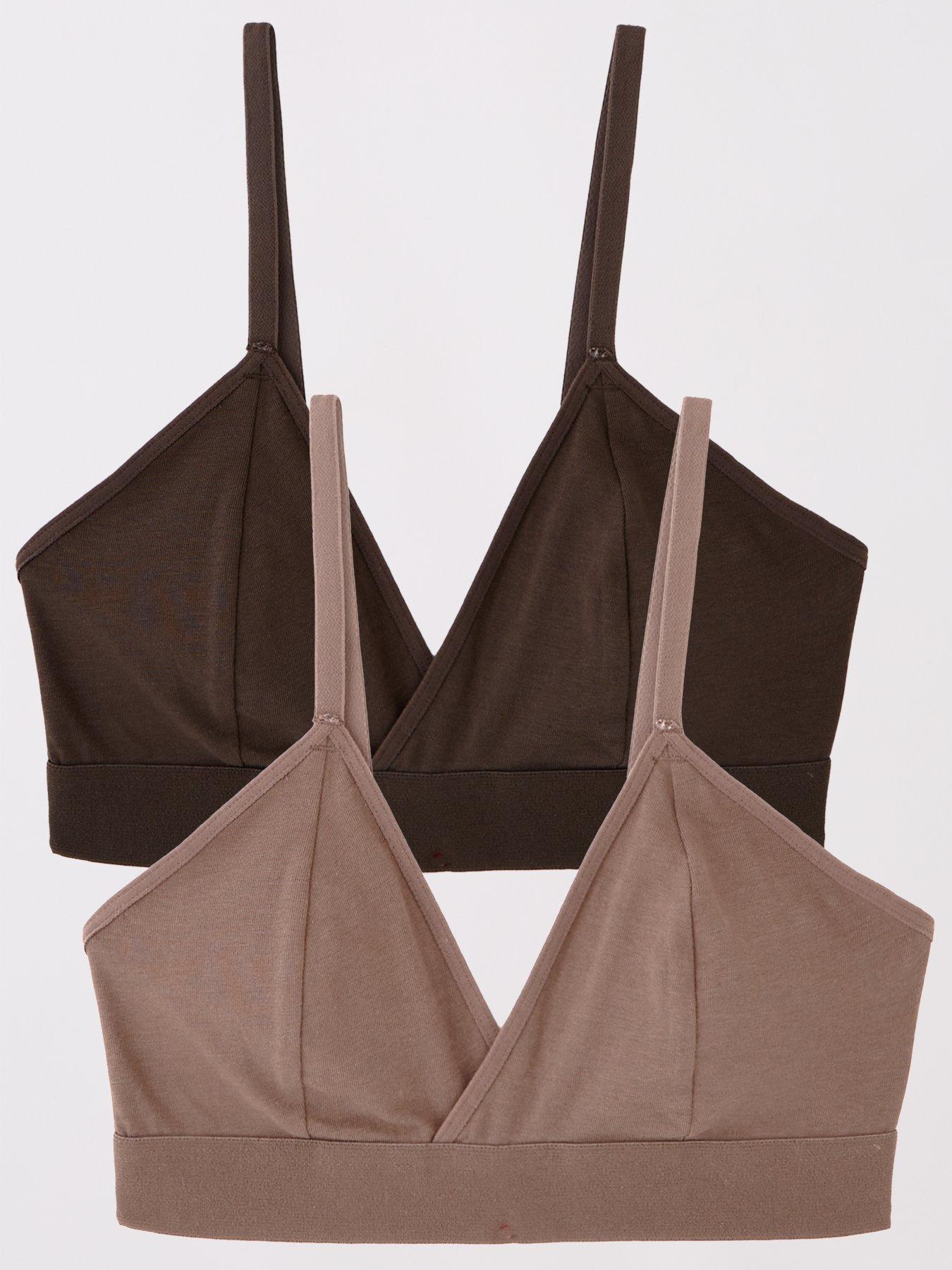 The Very Collection 2 Pack Cotton Triangle Bralette - Brown