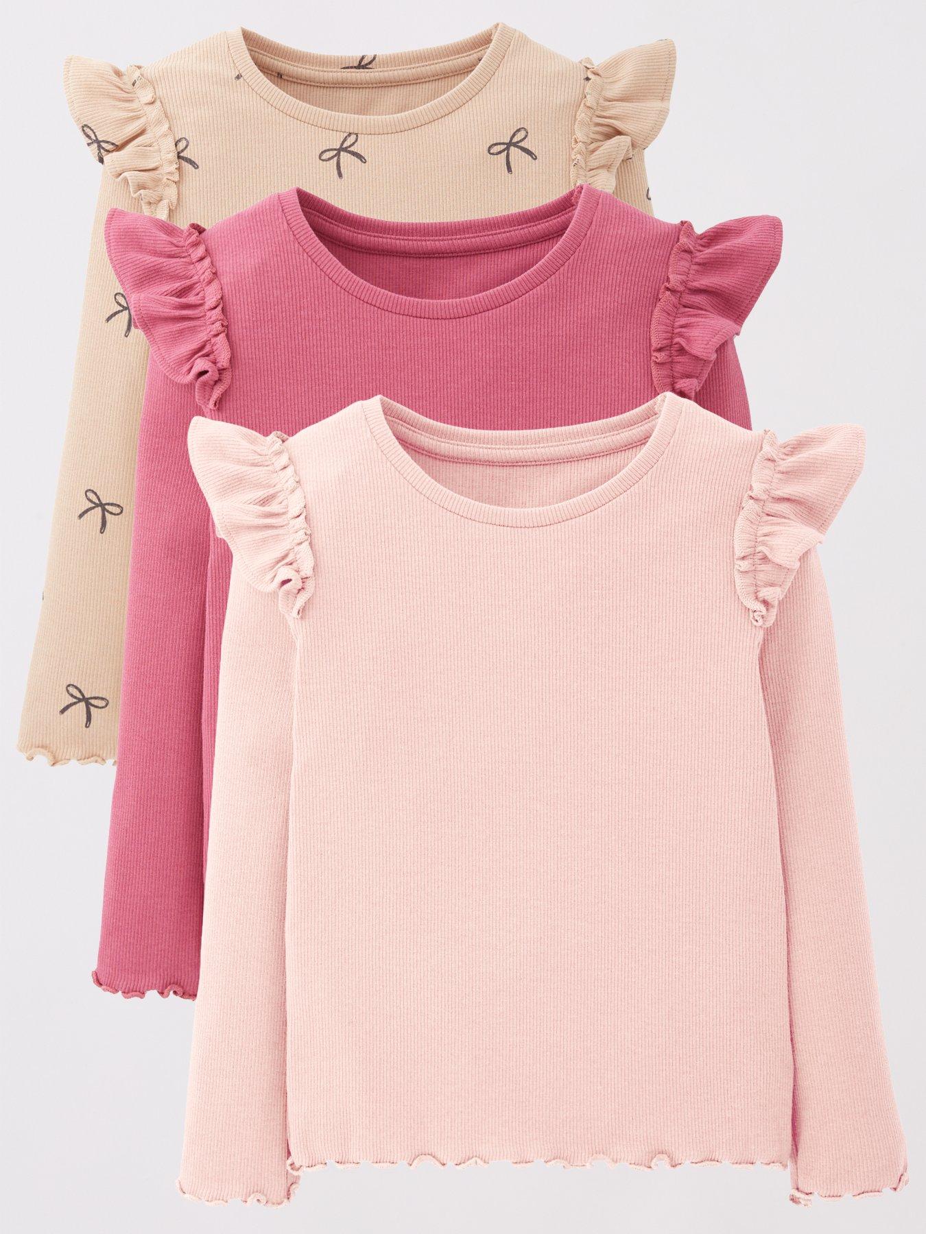 Mini V by Very Girls 3 Pack Rib Long Sleeve Tops - Print/Solid