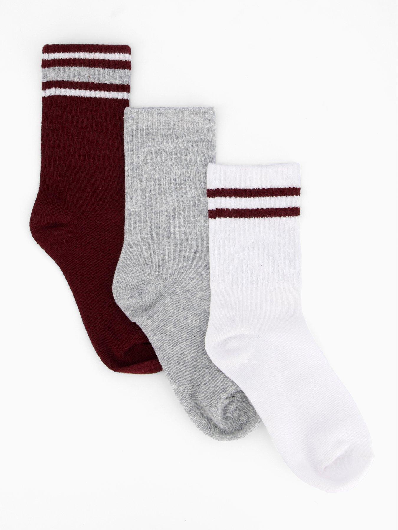 Image 1 of 4 of V by Very 3 Pack Ribbed Ankle Socks - Burgundy