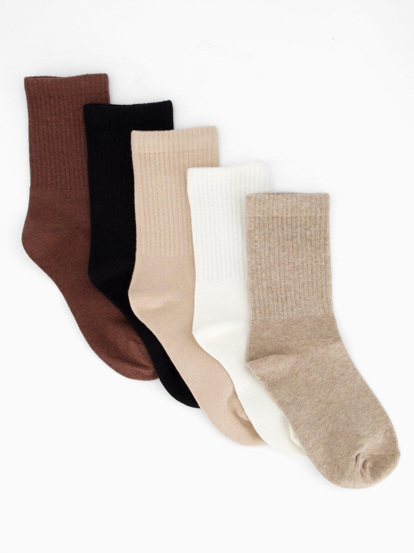 undefined 5Pk Plain Rib Ankle Socks Neutrals - Beige