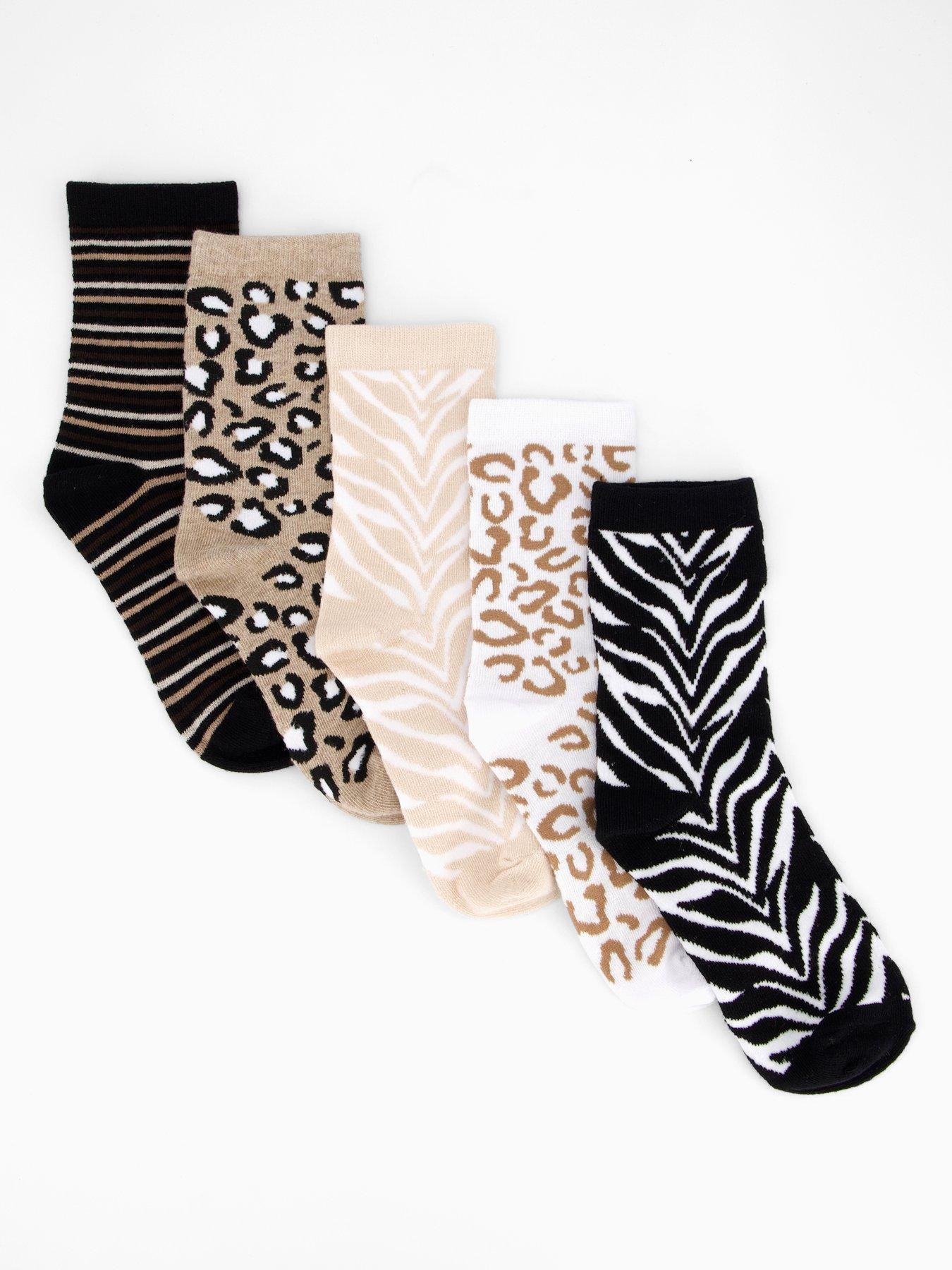 undefined 5 Pack Animal Print Ankle Socks - Beige